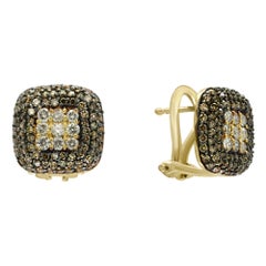 Designer Effy's Expresso Diamond and Diamond Stud Earrings 14 Karat Yellow Gold