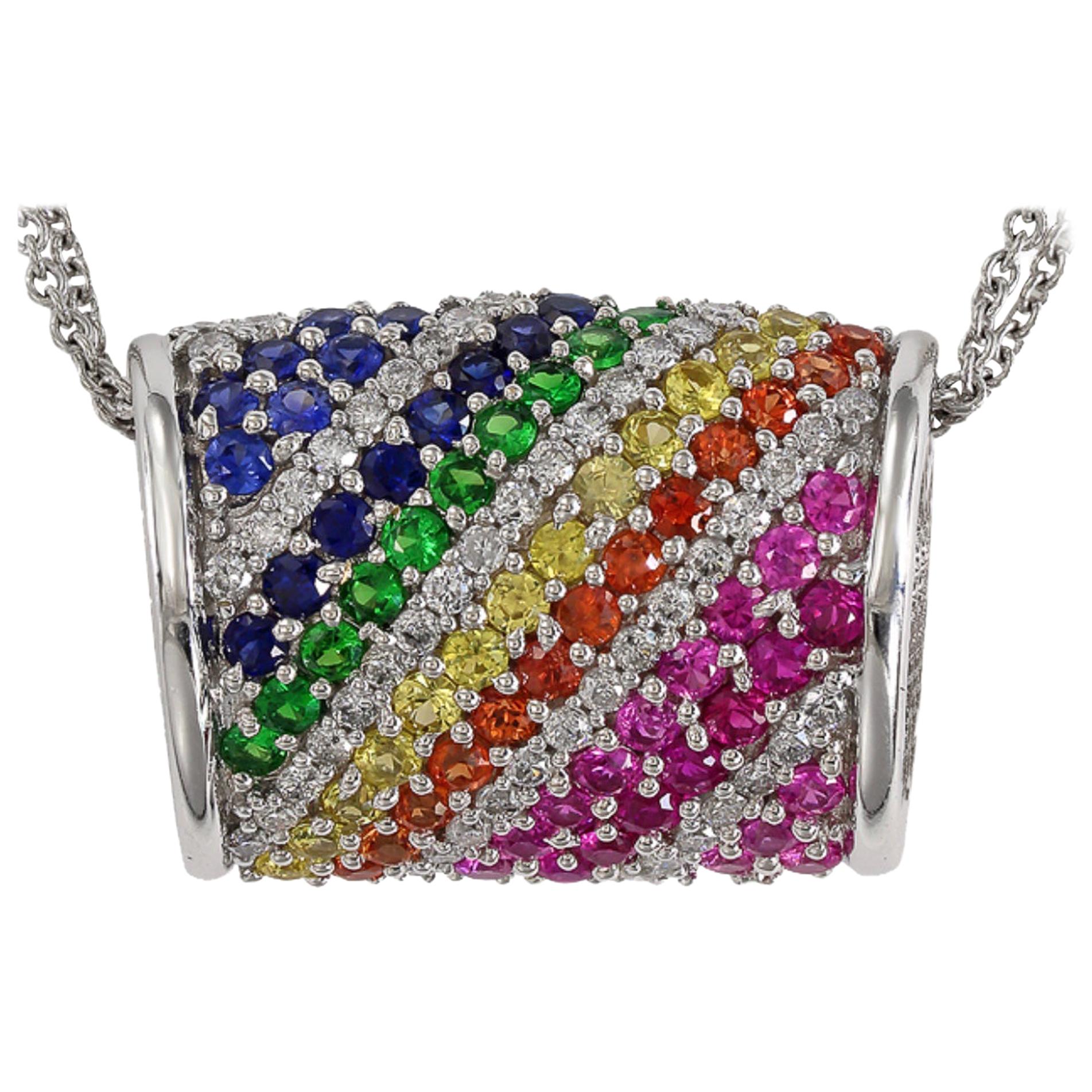 Designer Effy's Multi Sapphire & Diamond Pendant /Necklace 14 Karat Gold + Chain