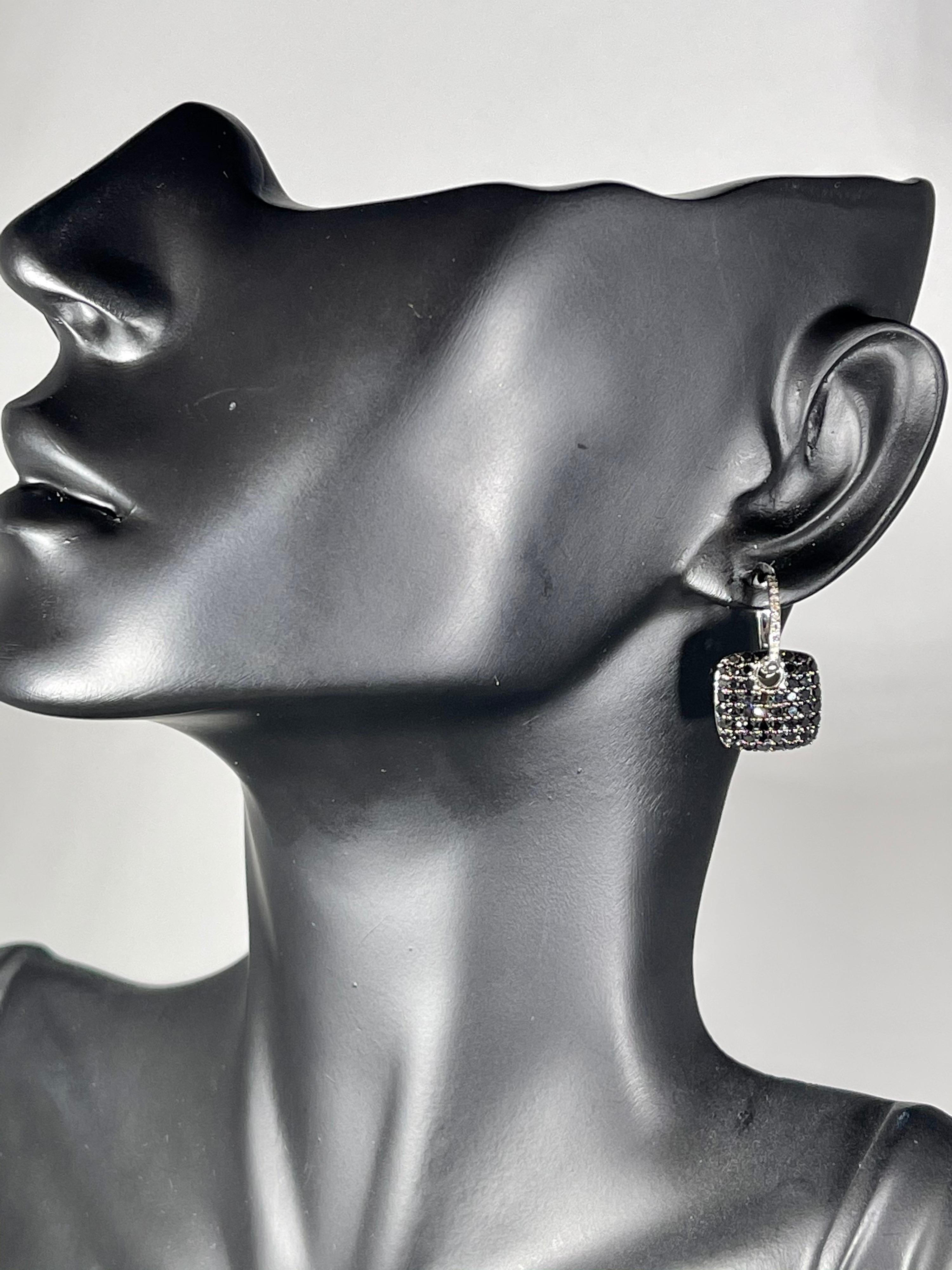 Designer Effy's Natural Black and White Diamond Dangling Earrings 14 Karat Gold 4