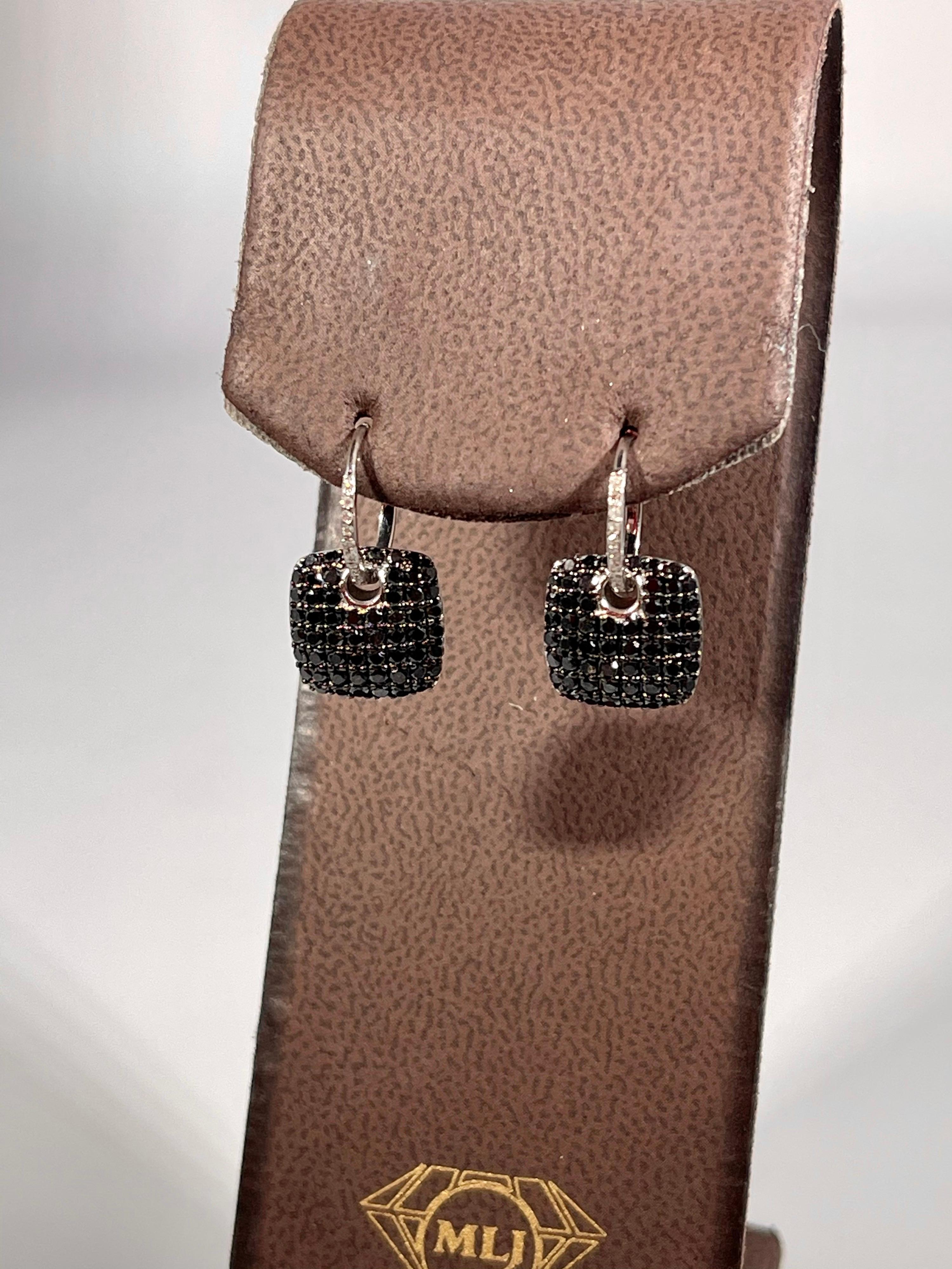 Designer Effy's Natural Black and White Diamond Dangling Earrings 14 Karat Gold 1