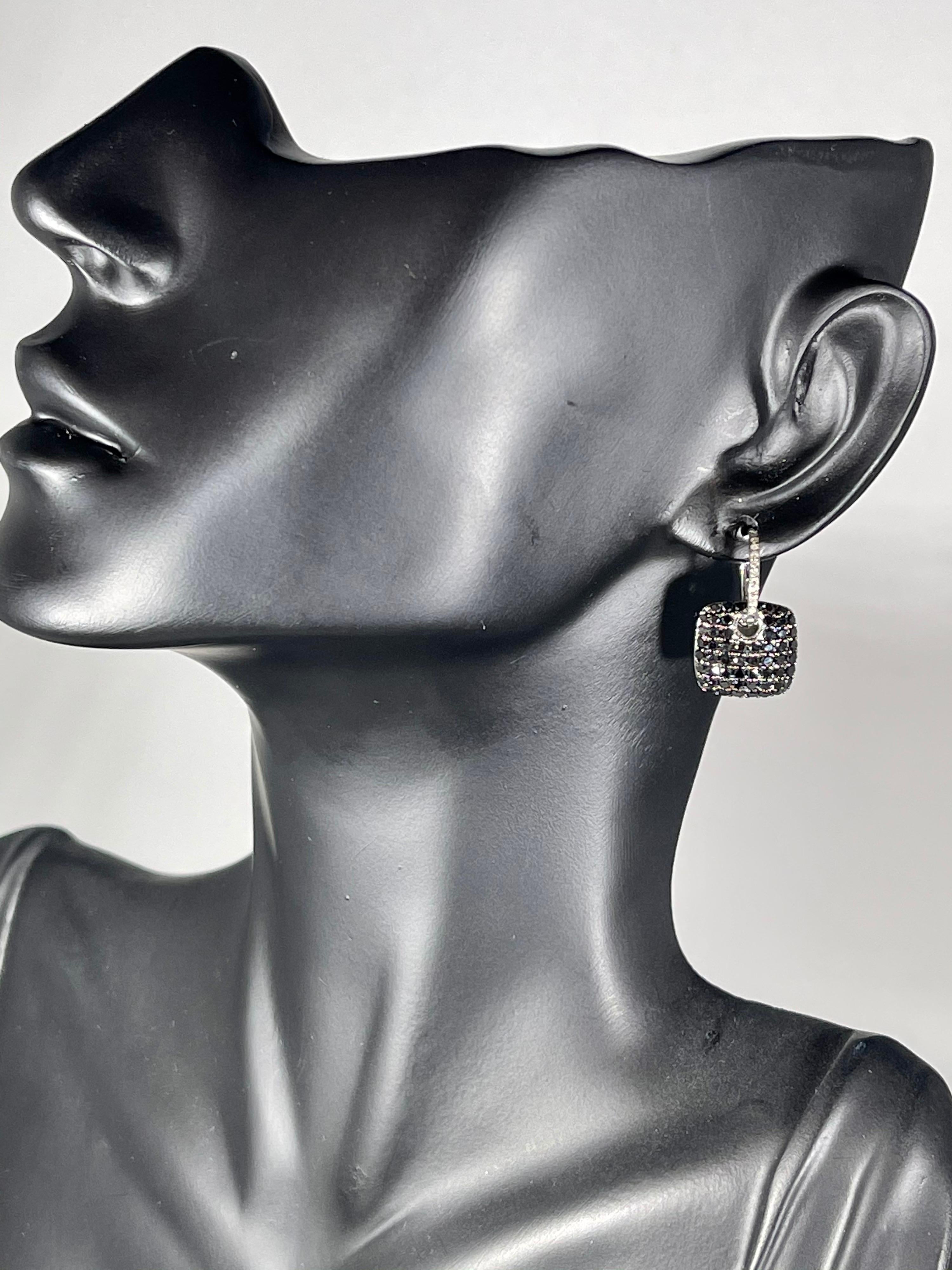 Designer Effy's Natural Black and White Diamond Dangling Earrings 14 Karat Gold 2