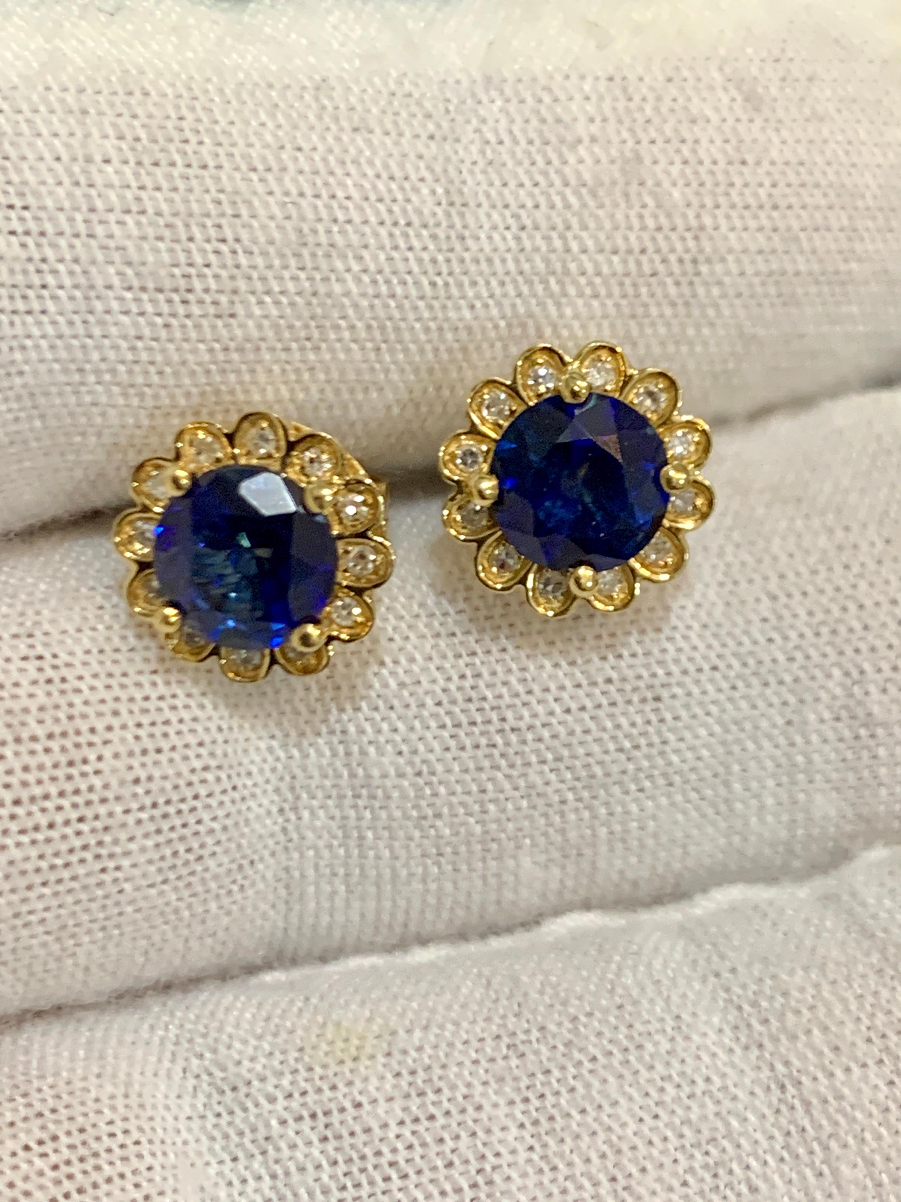 Designer Effy's Natural Diffused Ceylon Sapphire &Diamond Stud Earrings 14k Gold In New Condition In New York, NY