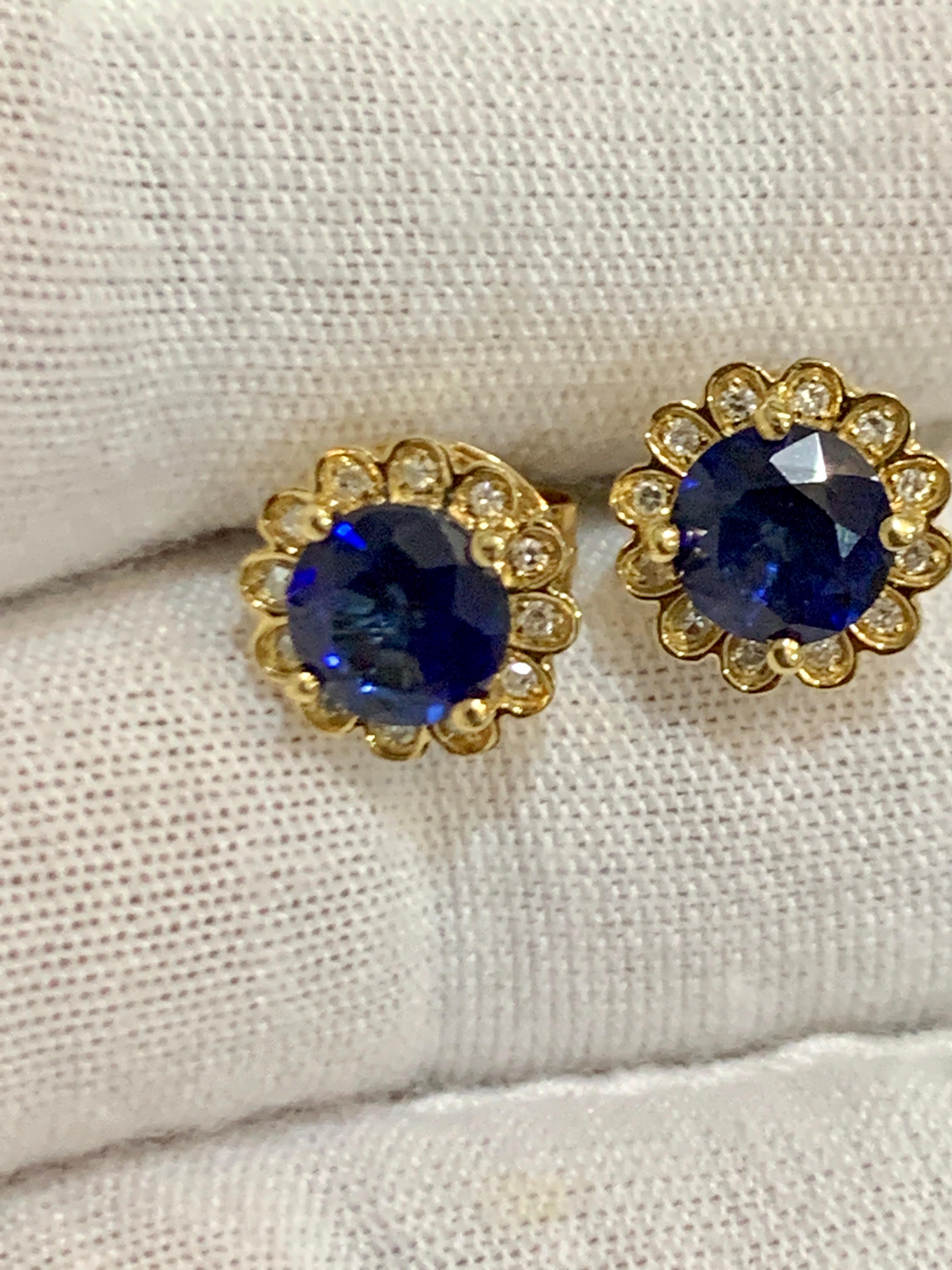 Women's Designer Effy's Natural Diffused Ceylon Sapphire &Diamond Stud Earrings 14K Gold