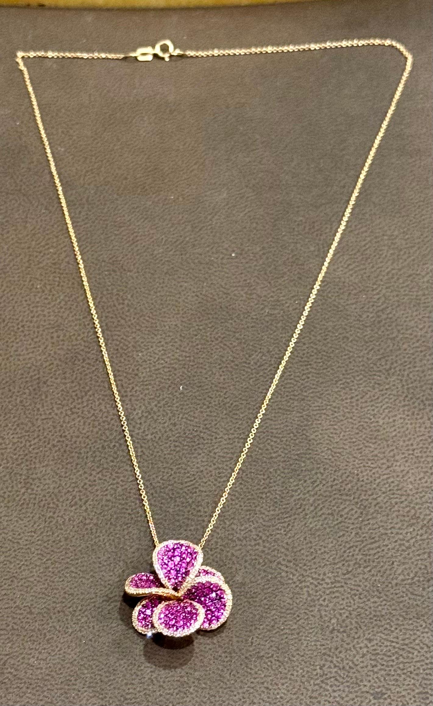 Round Cut Designer Effy's Natural Pink Sapphire & Diamond Pendant /Necklace 14Kt Rose Gold For Sale