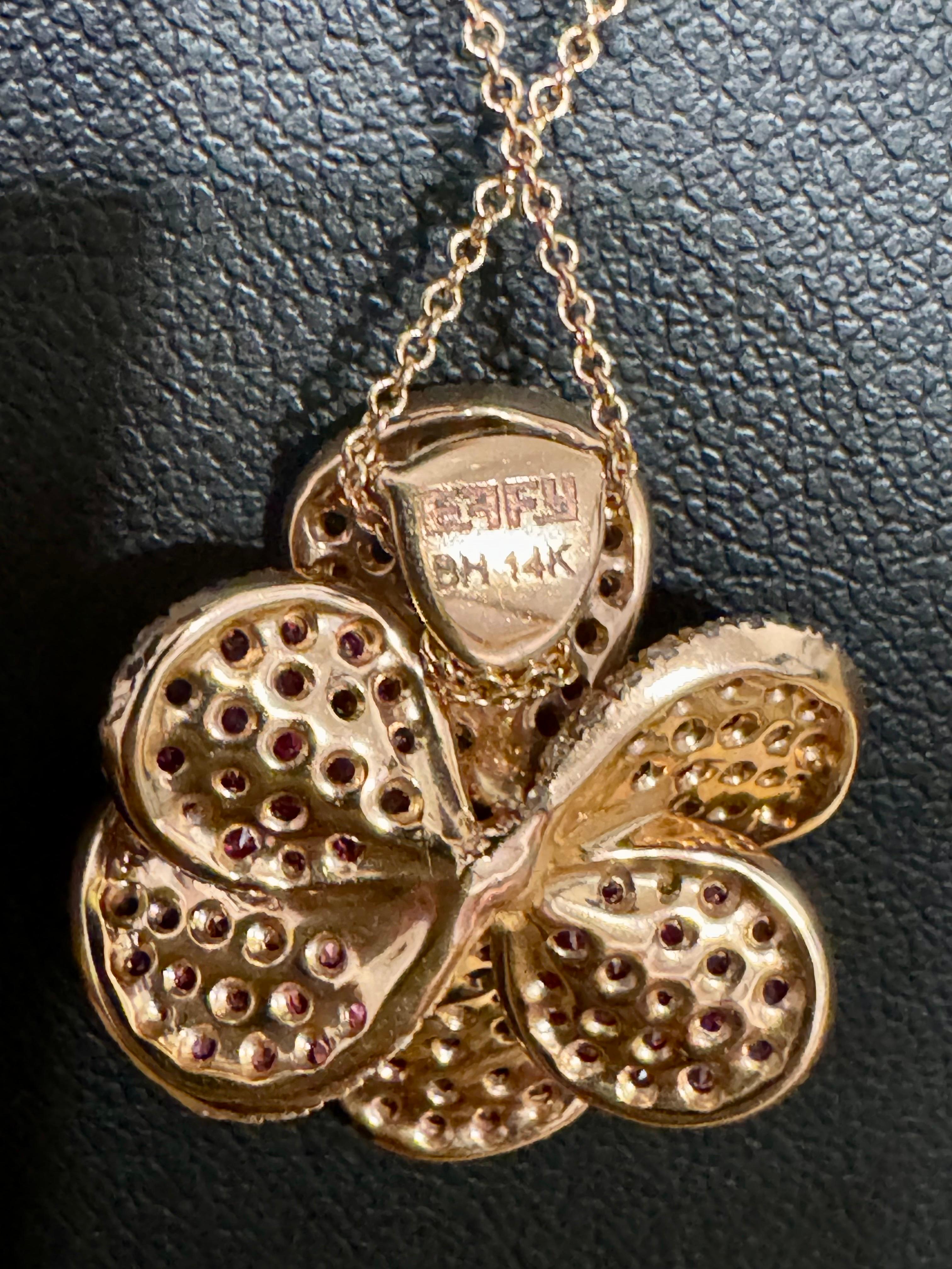 Designer Effy's Natural Pink Sapphire & Diamond Pendant /Necklace 14Kt Rose Gold In Excellent Condition For Sale In New York, NY