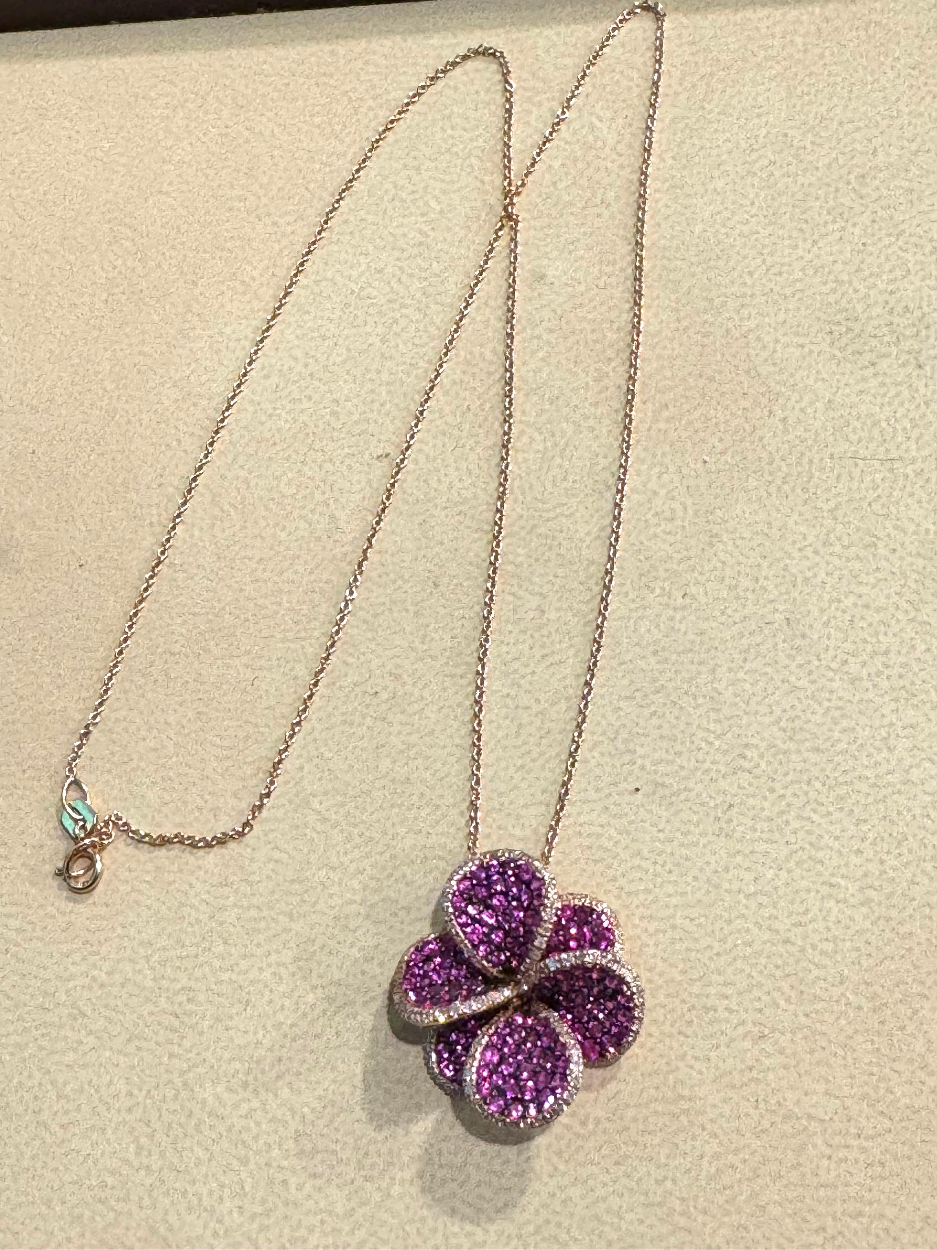 Women's or Men's Designer Effy's Natural Pink Sapphire & Diamond Pendant /Necklace 14Kt Rose Gold For Sale
