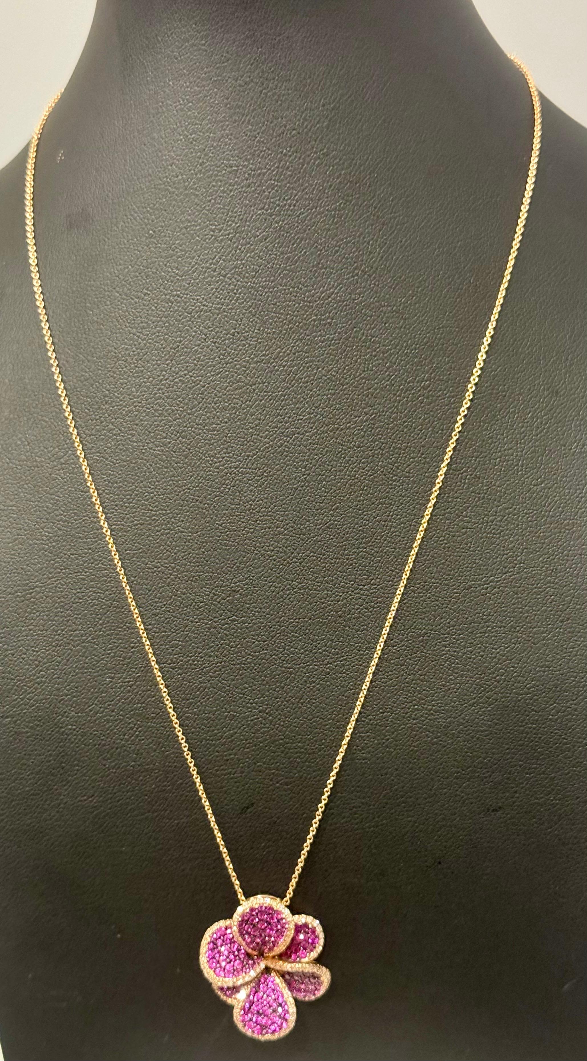 Designer Effy's Natural Pink Sapphire & Diamond Pendant /Necklace 14Kt Rose Gold For Sale 1