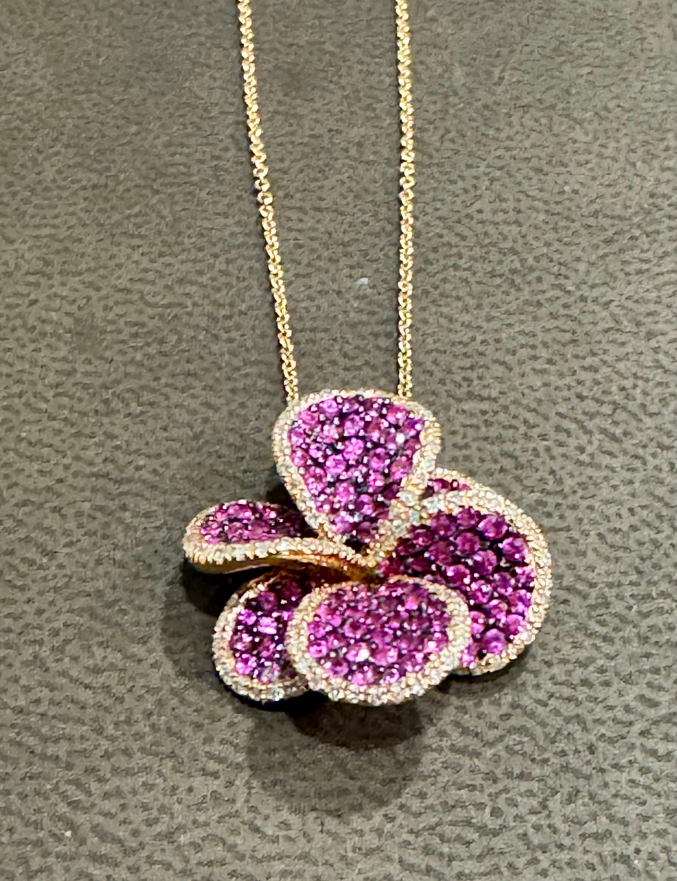 Designer Effy's Natural Pink Sapphire & Diamond Pendant /Necklace 14Kt Rose Gold For Sale 2