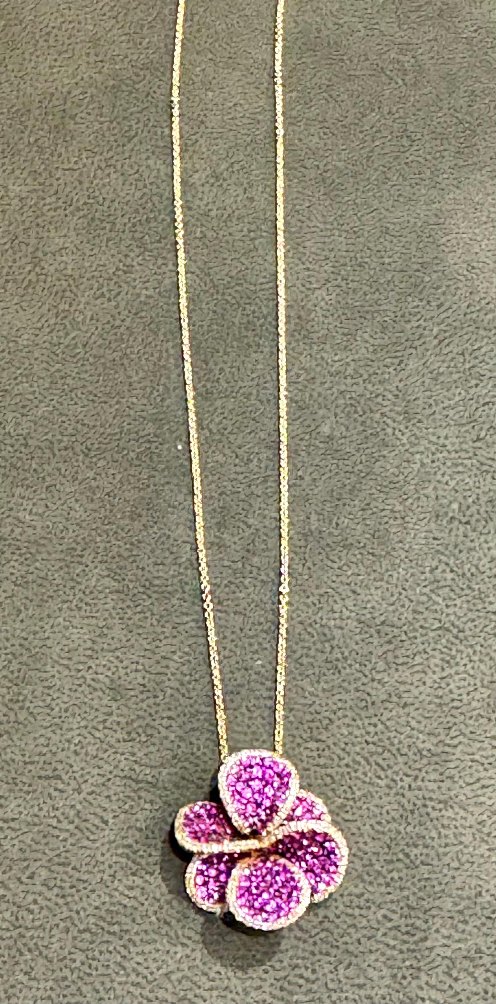 Designer Effy's Natural Pink Sapphire & Diamond Pendant /Necklace 14Kt Rose Gold For Sale 3