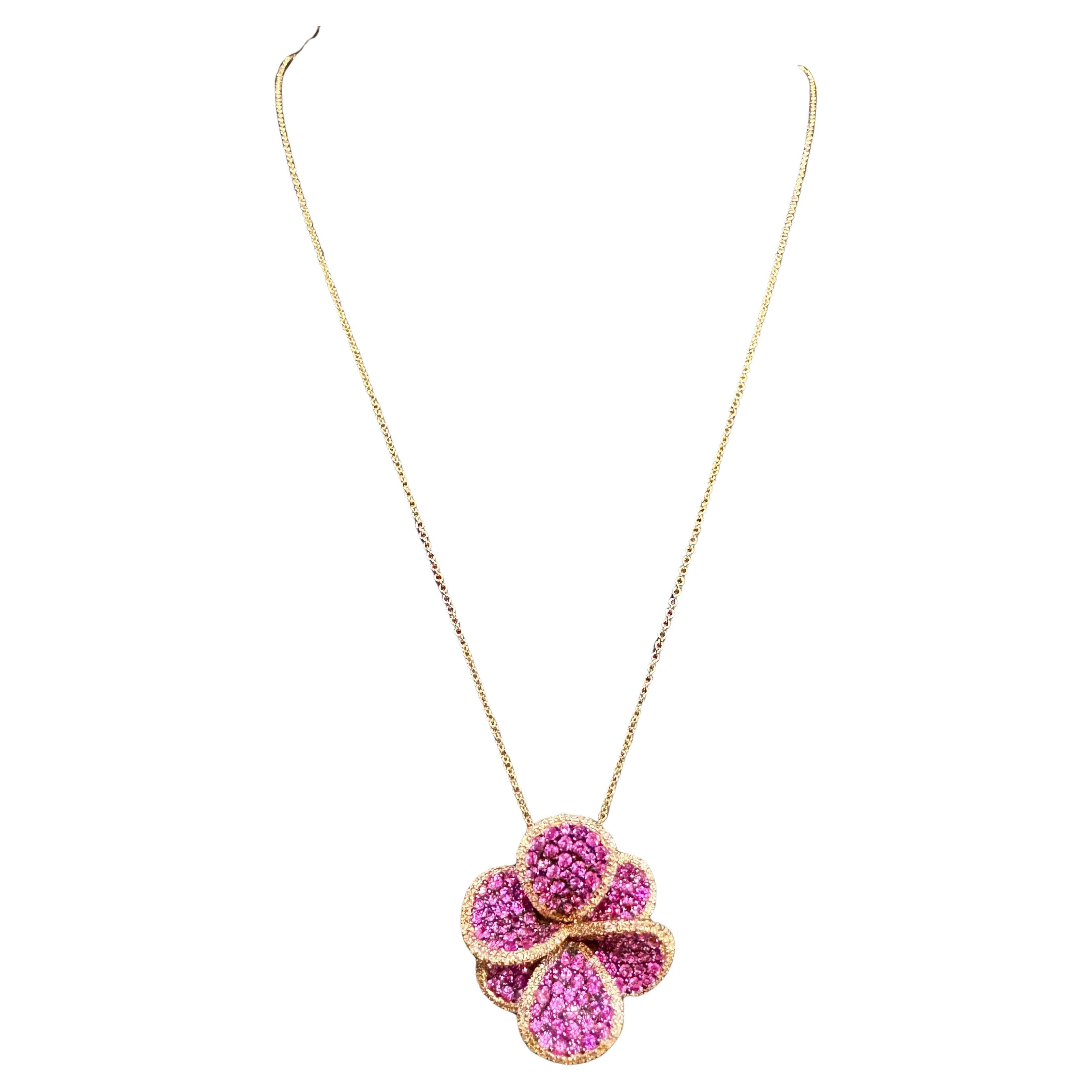 Designer Effy's Natural Pink Sapphire & Diamond Pendant /Necklace 14Kt Rose Gold