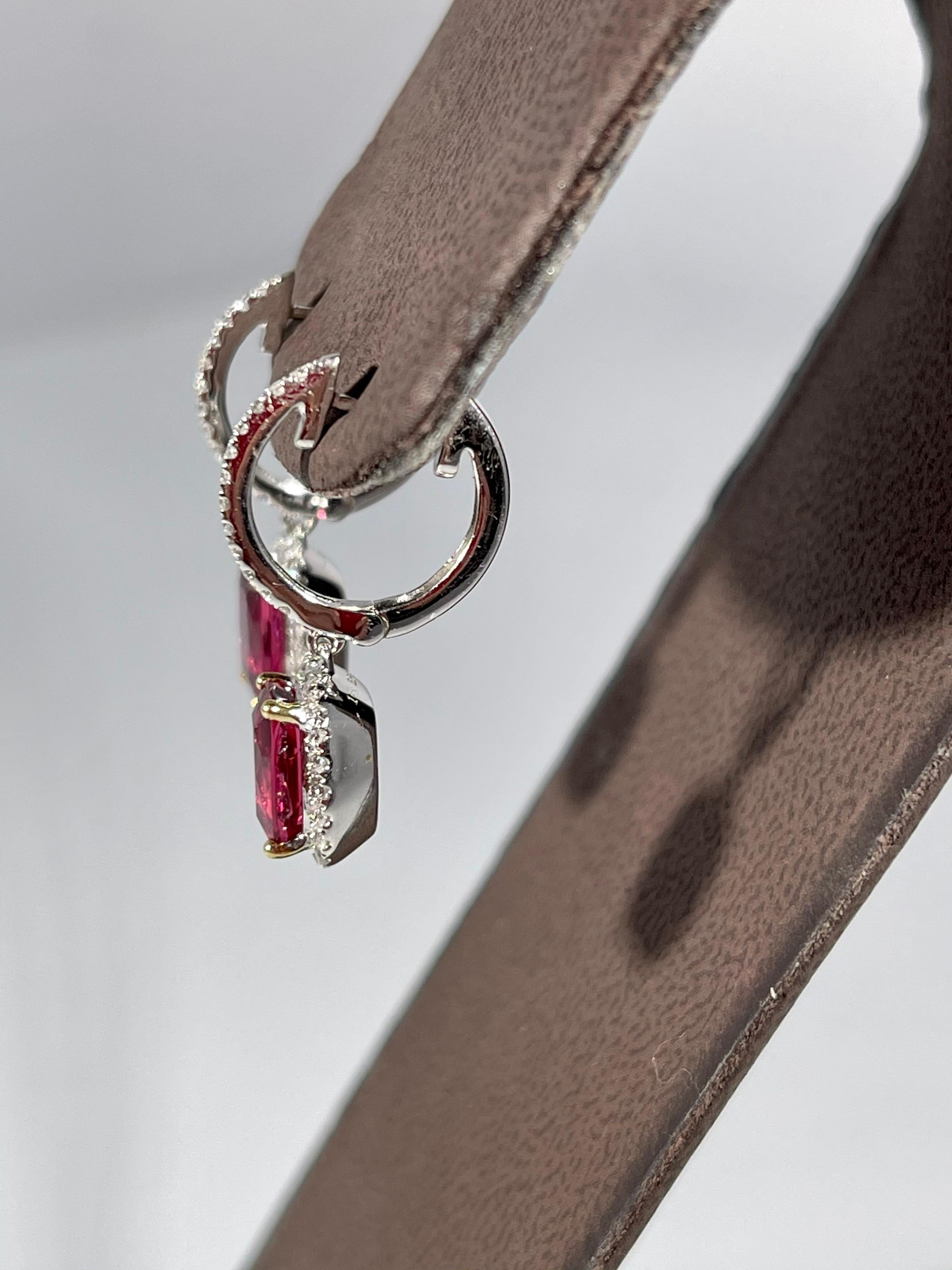 Cushion Cut Designer Effy's Natural Pink Tourmaline and Diamond Dangling Earrings 14K W Gold