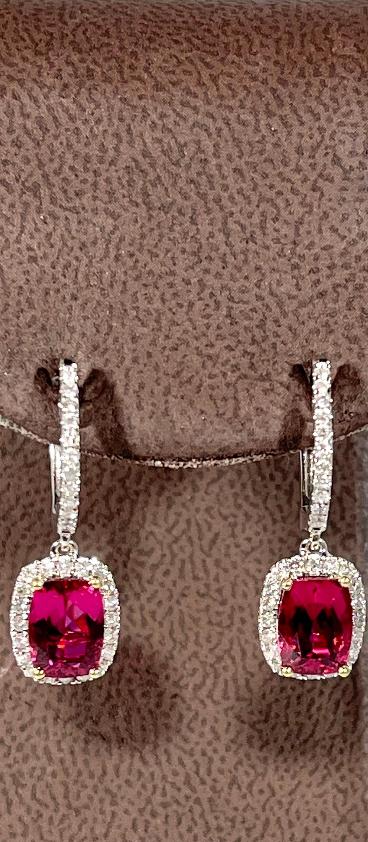 Designer Effy's Natural Pink Tourmaline and Diamond Dangling Earrings 14K W Gold In New Condition In New York, NY