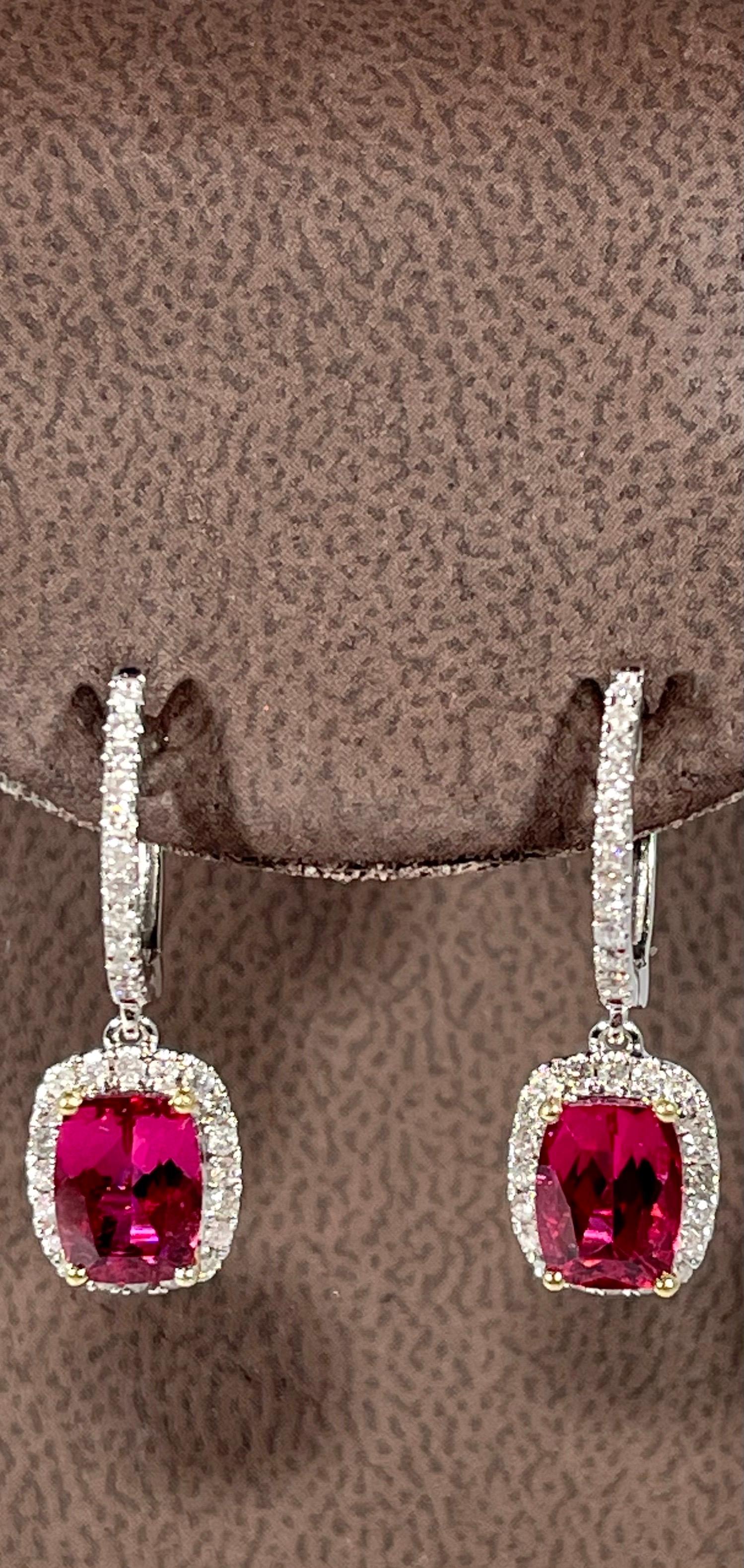 Designer Effy's Natural Pink Tourmaline and Diamond Dangling Earrings 14K W Gold 1