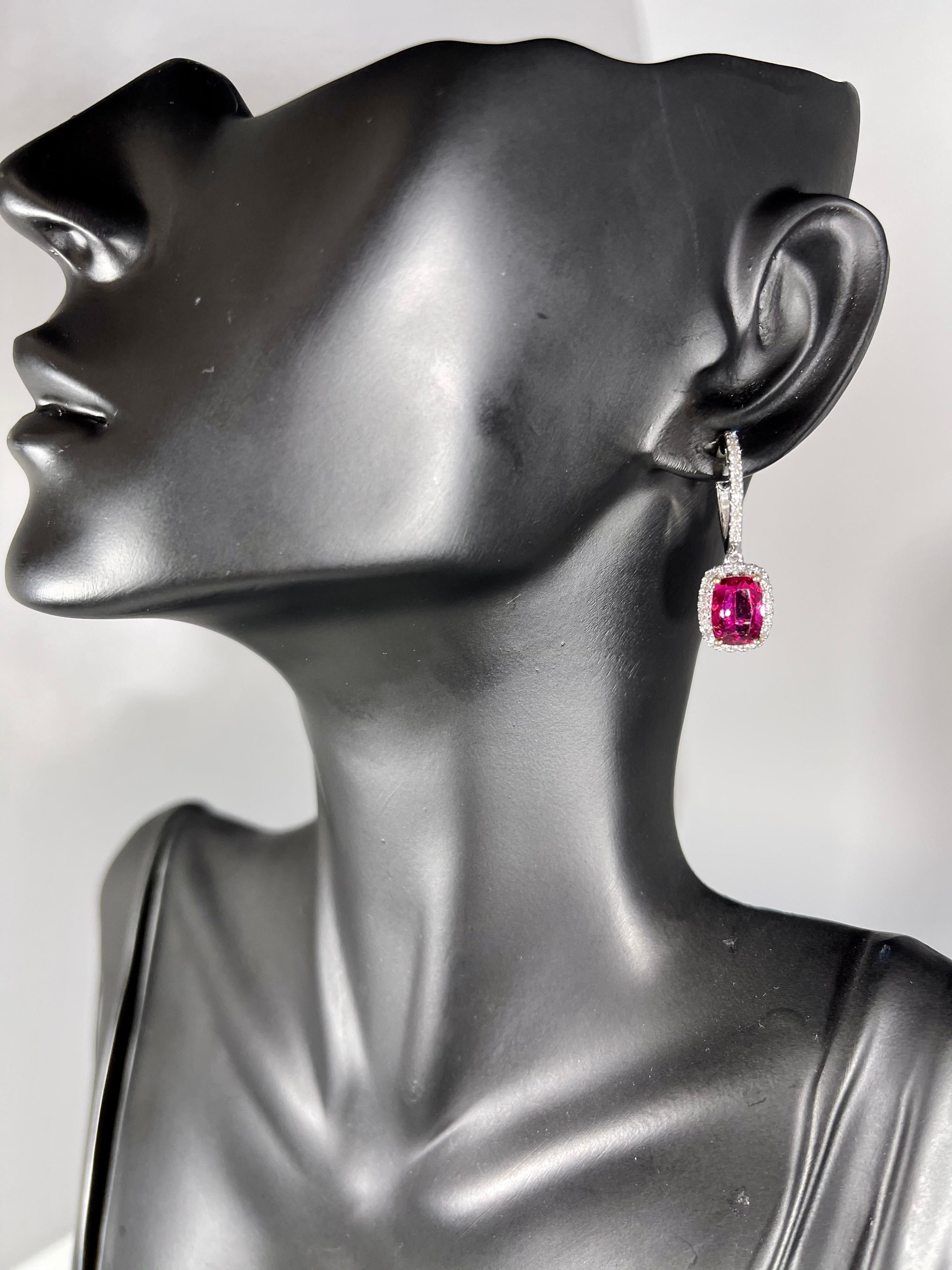 Designer Effy's Natural Pink Tourmaline and Diamond Dangling Earrings 14K W Gold 2
