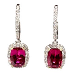 Designer Effy's Natural Pink Tourmaline and Diamond Dangling Earrings 14K W Gold