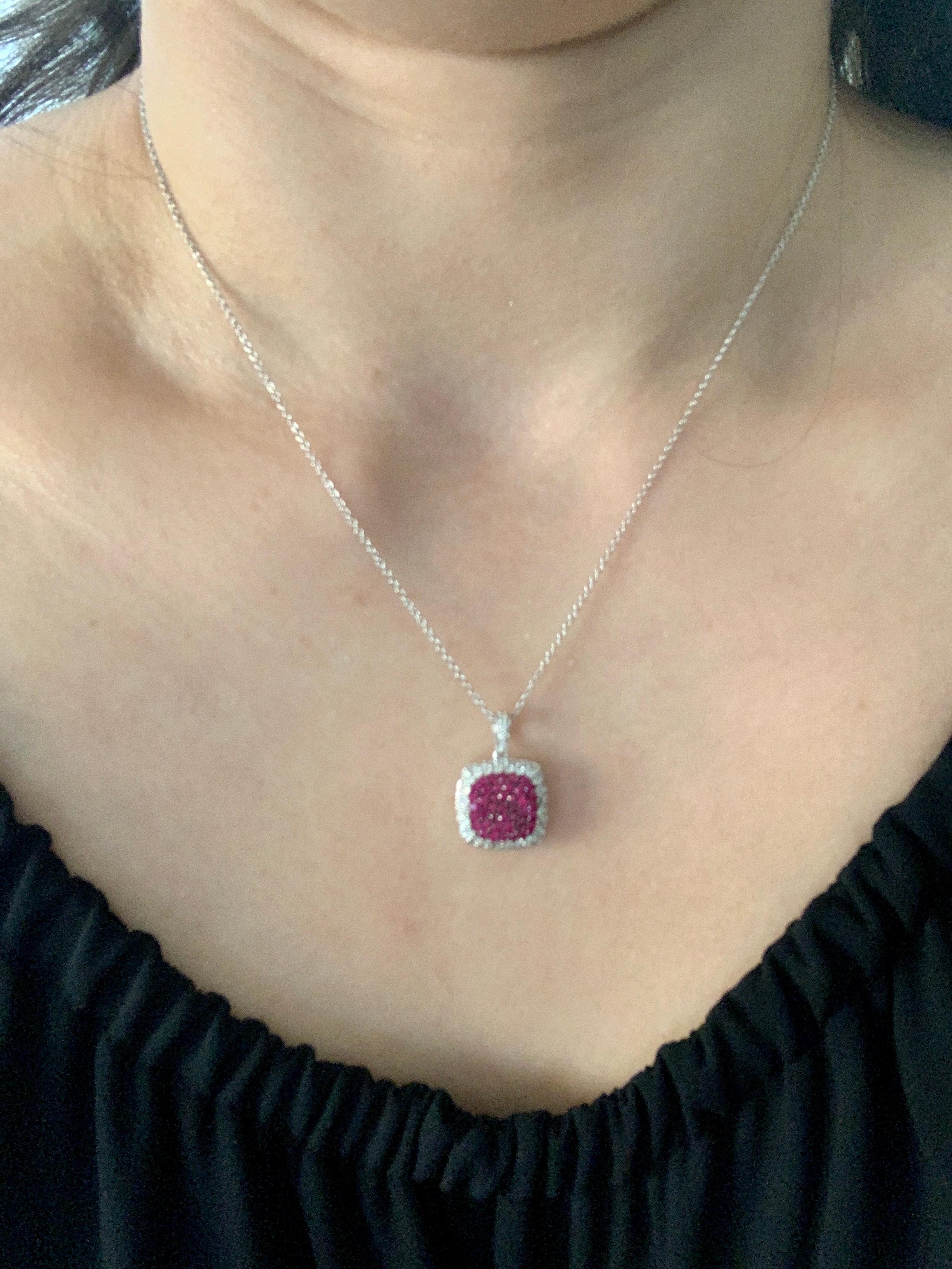 Designer Effy's Natural Ruby and Diamond Pendant /Necklace 14 Karat Gold + Chain For Sale 1
