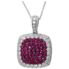 Designer Effy's Natural Ruby and Diamond Pendant /Necklace 14 Karat Gold + Chain