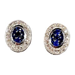 Designer Effy's Natural Sapphire and Diamond Stud Earrings 14 Karat White Gold