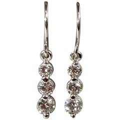 Designer Effy's Three-Stone 0.78 Ct Diamond Hanging/Linear Earrings 14 Kt W Gold