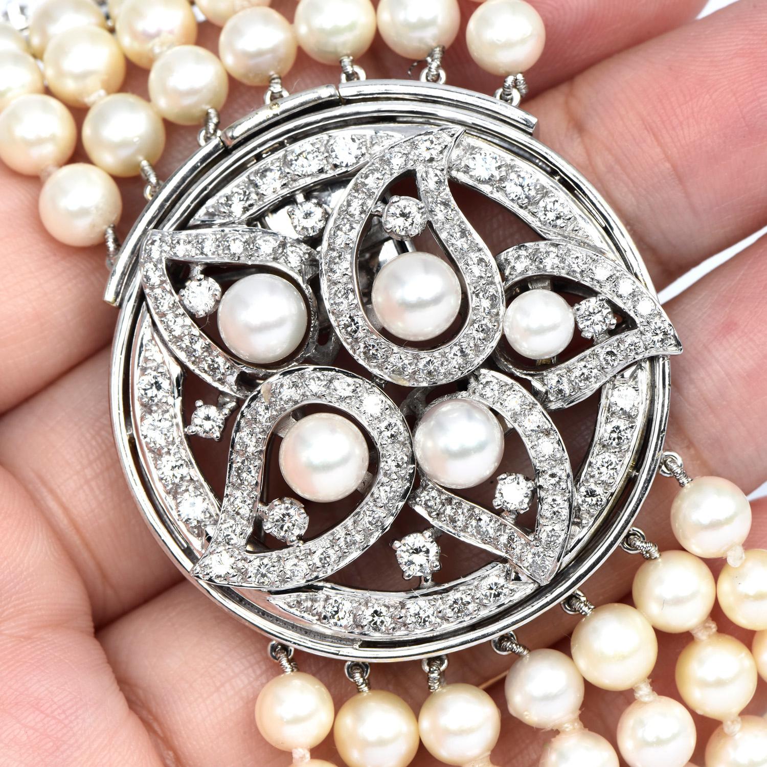 Designer Ella Gafter Diamant-Armband aus 18 Karat Gold mit breitem floralem Perlenstrang Damen im Angebot