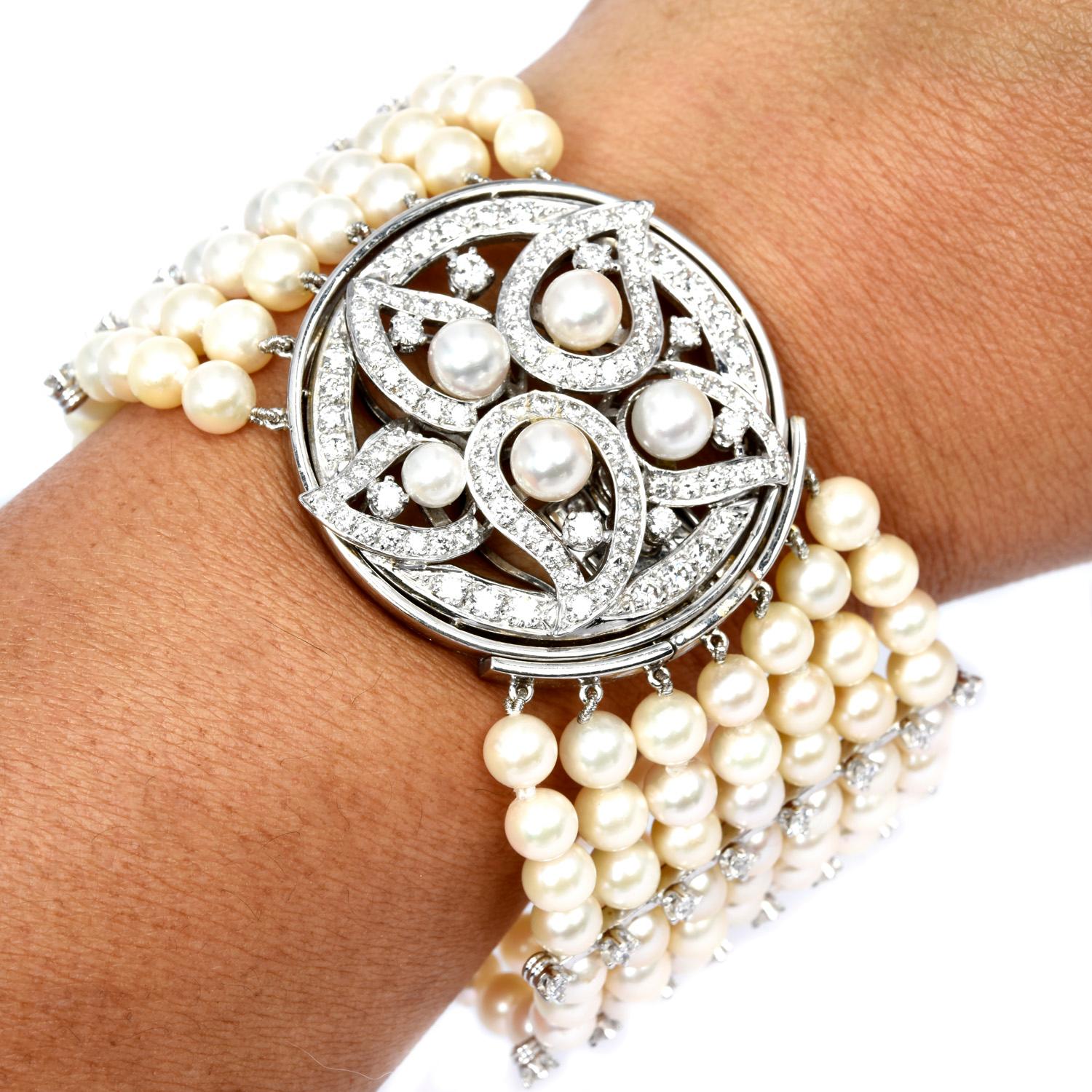 Designer Ella Gafter Diamant-Armband aus 18 Karat Gold mit breitem floralem Perlenstrang im Angebot 1