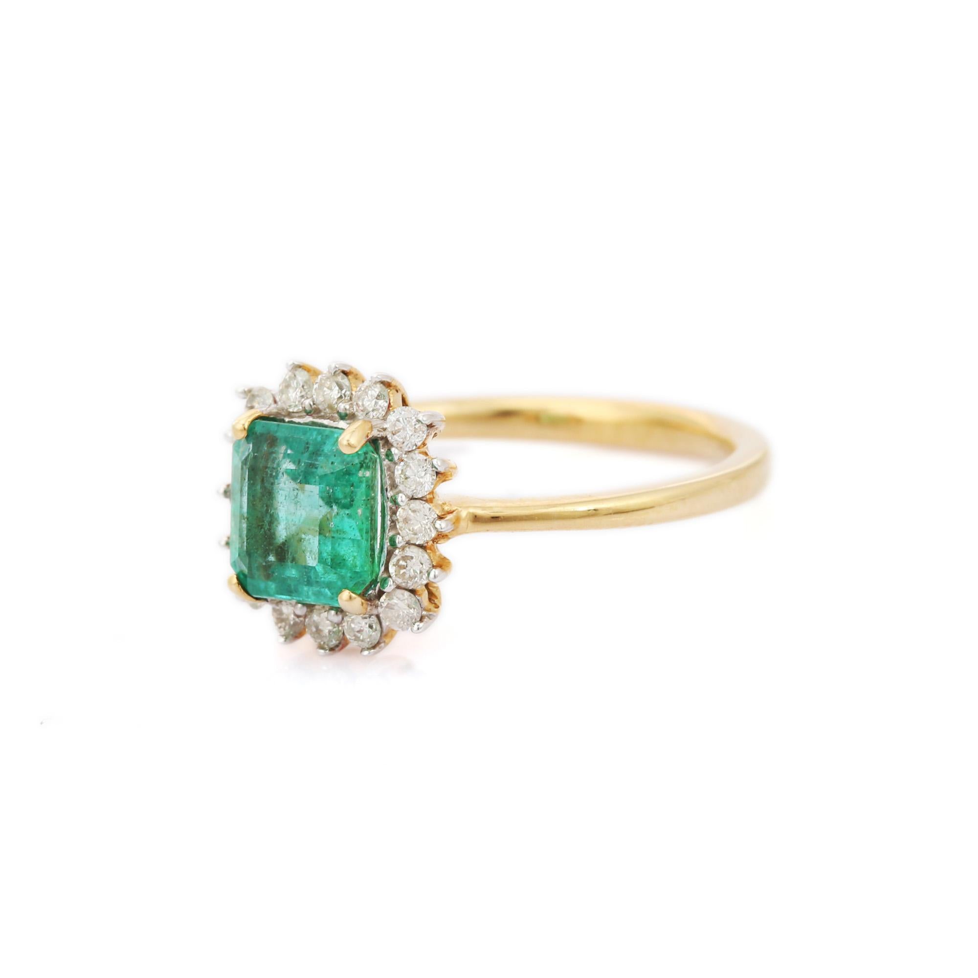 For Sale:  Designer Emerald and Diamond Bridal Ring in 18K Yellow Gold  3