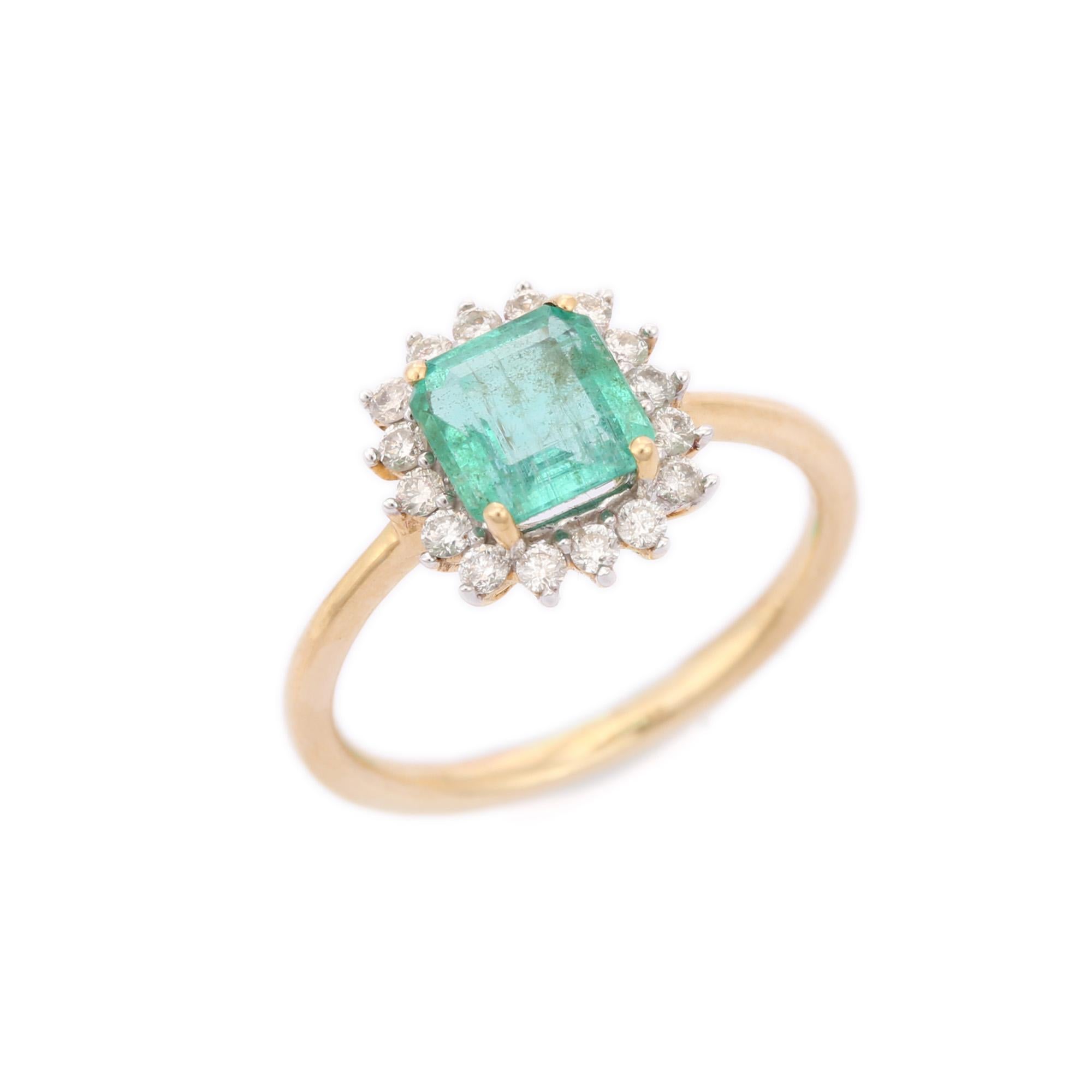 For Sale:  Designer Emerald and Diamond Bridal Ring in 18K Yellow Gold  7
