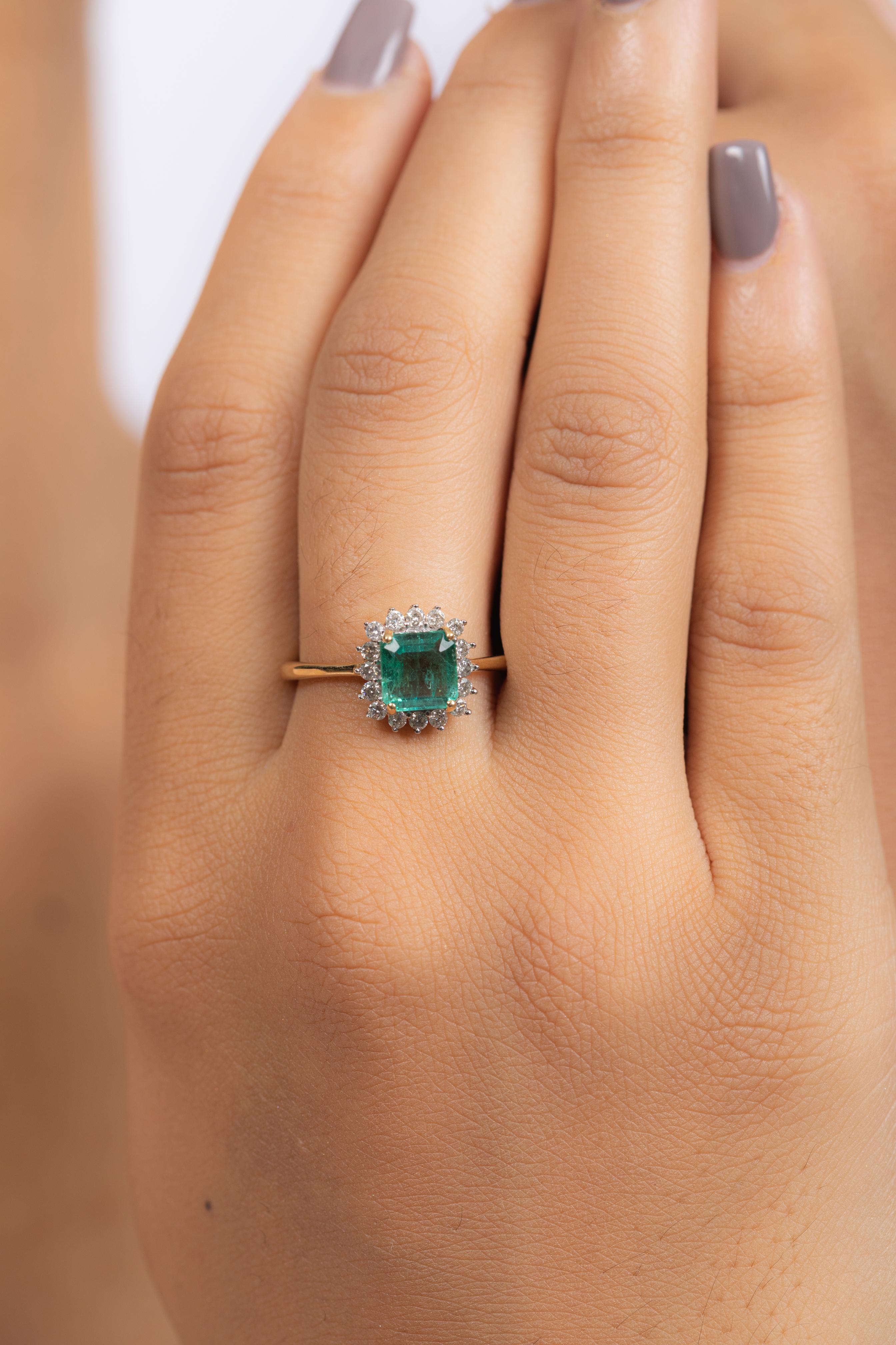 For Sale:  Designer Emerald and Diamond Bridal Ring in 18K Yellow Gold  6