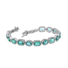 Natural Emerald Diamond Bracelet 18k White Gold Jewelry, Natural Gemstone Stack