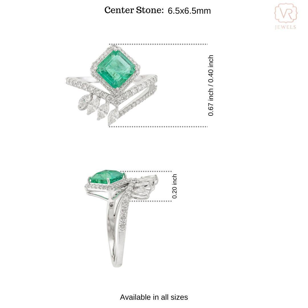 For Sale:  Designer Emerald Diamond Chevron Engagement Ring for Her in 18k Solid White Gold 9