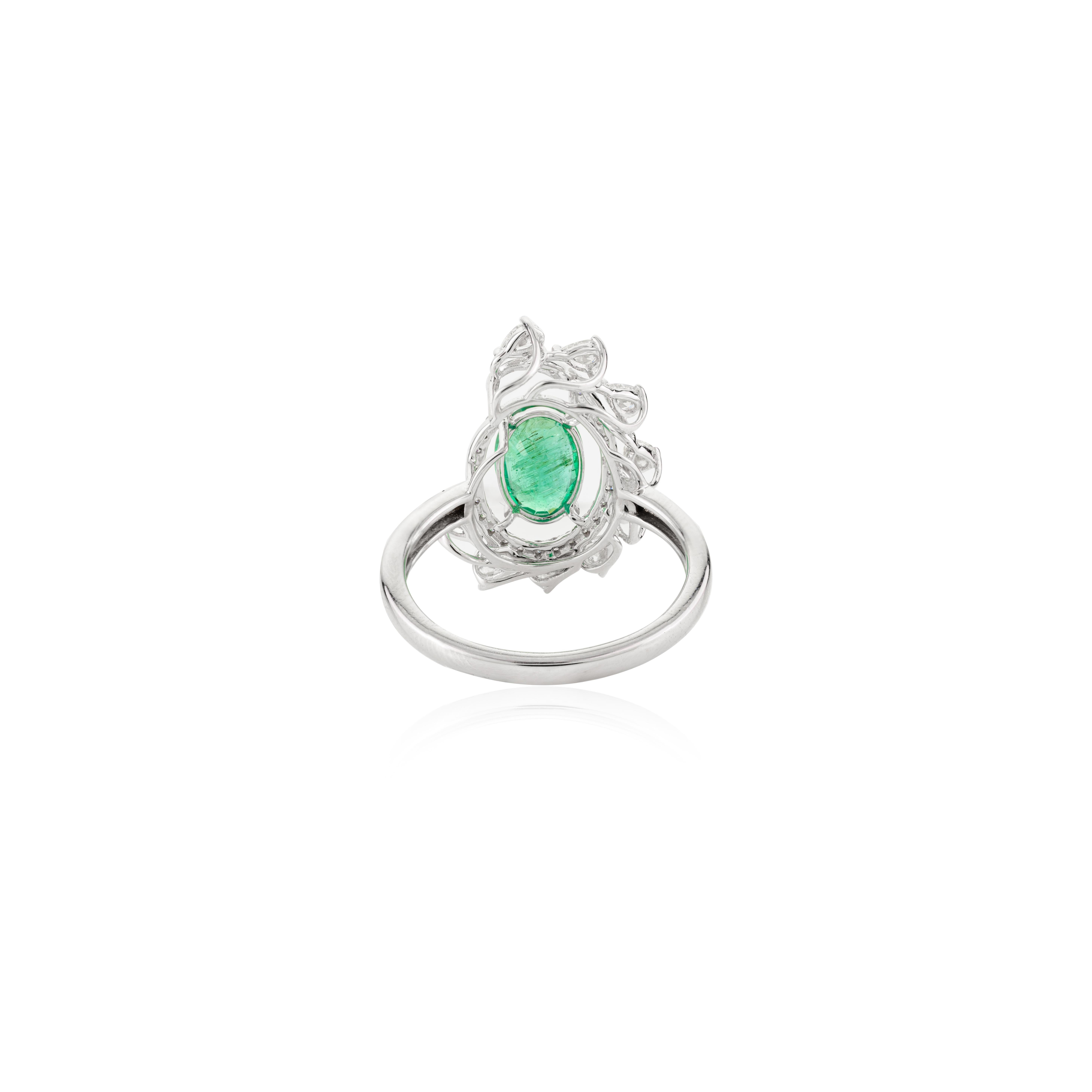 For Sale:  Designer Emerald Diamond Women Cocktail Ring in 18k Solid White Gold Gift 5