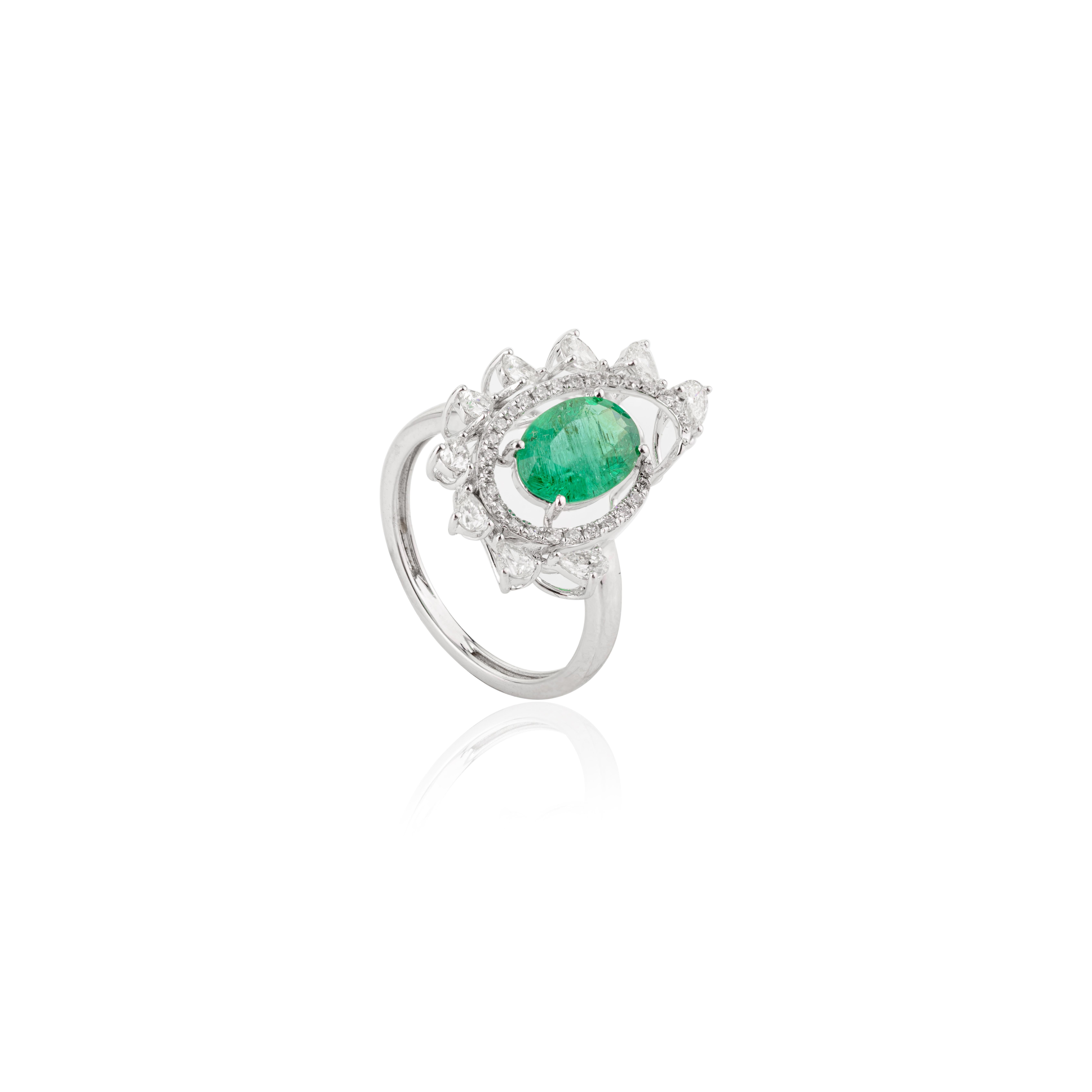 For Sale:  Designer Emerald Diamond Women Cocktail Ring in 18k Solid White Gold Gift 7