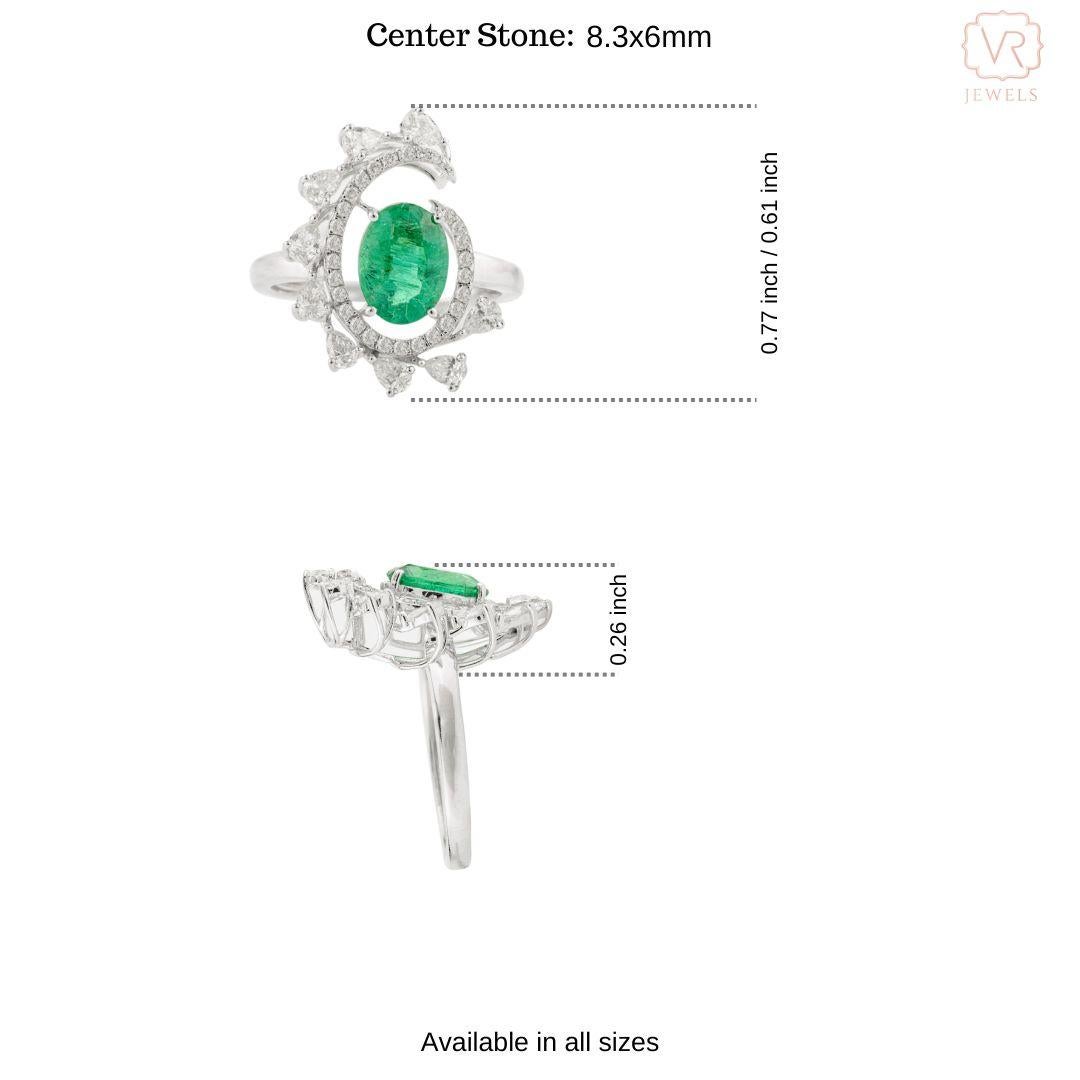 For Sale:  Designer Emerald Diamond Women Cocktail Ring in 18k Solid White Gold Gift 9
