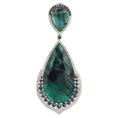0.98 Carat Pear Shaped Emerald and Diamond Pendant in 18k Two Tone Gold ...