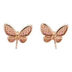 Designer Emerald & Pink Sapphire Butterfly Stud Earrings 18K Rose Gold