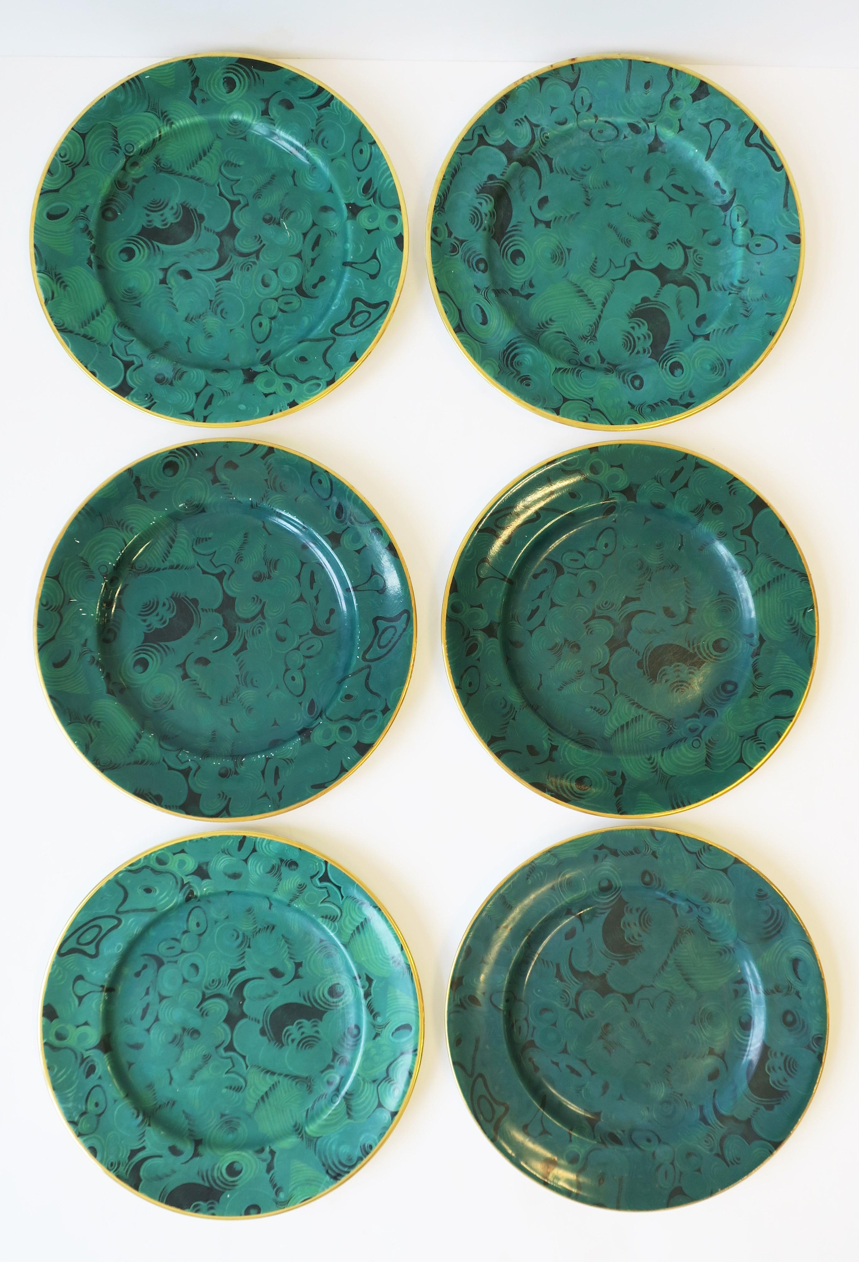 Designer English Green Malachite Dinner Plates, Set of 12 5