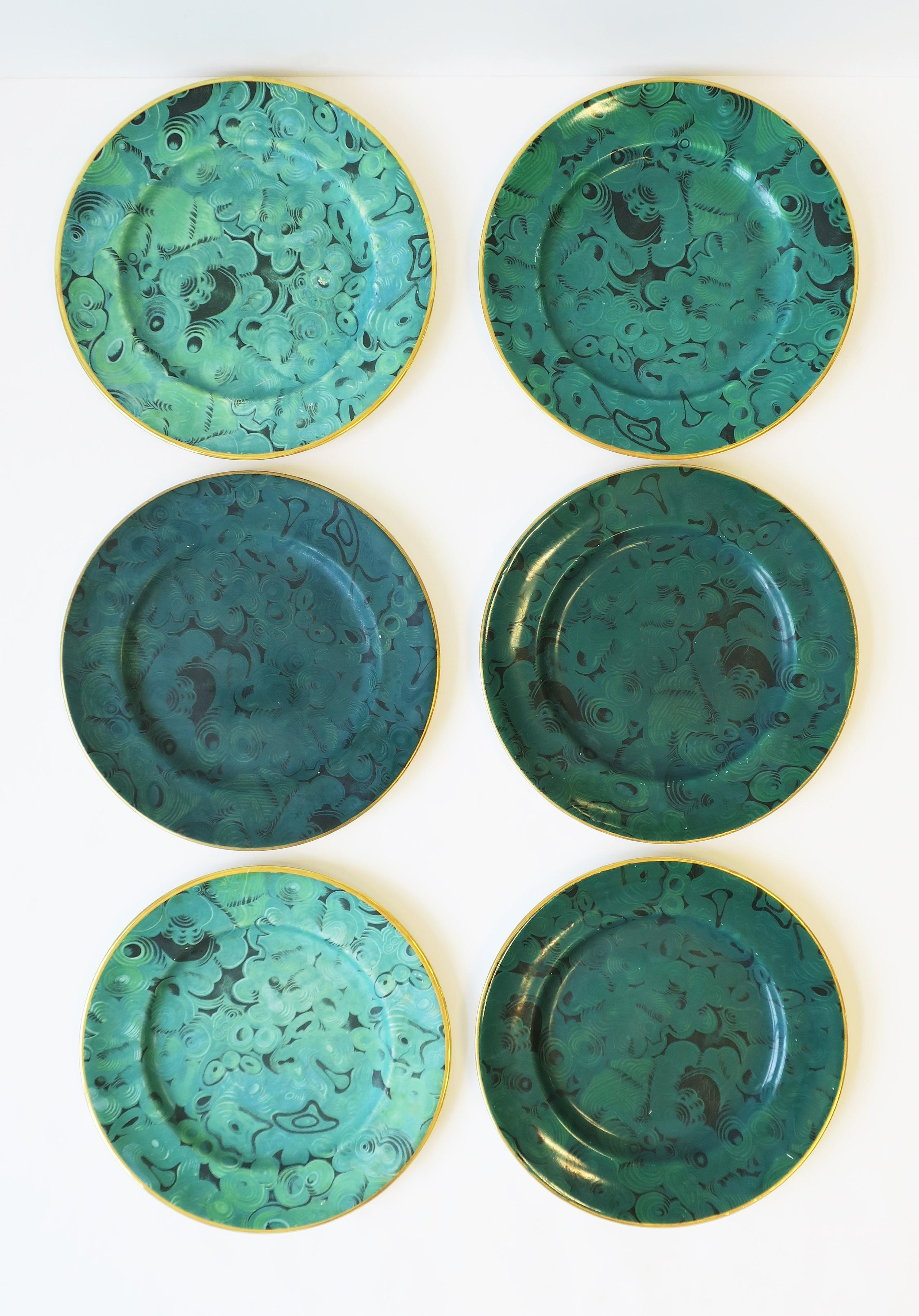 Designer English Green Malachite Dinner Plates, Set of 12 7