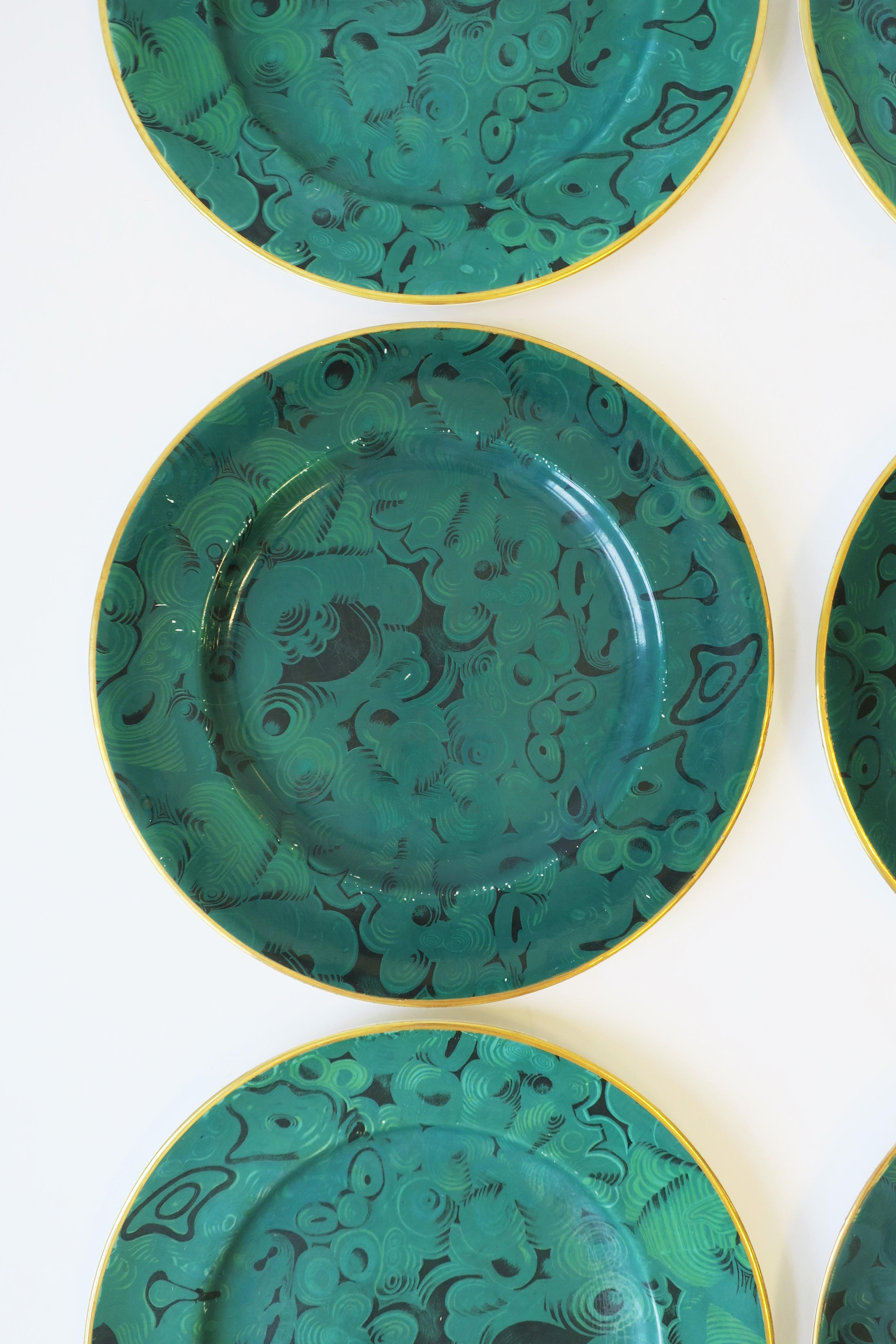 Designer English Green Malachite Dinner Plates, Set of 12 9