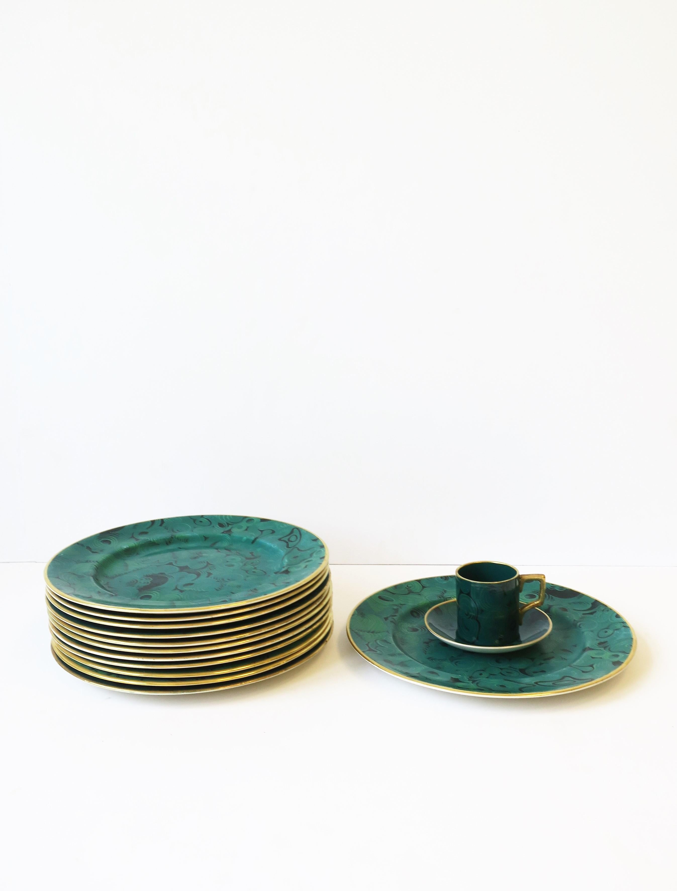 Mid-20th Century Designer English Green Malachite Dinner Plates, Set of 12