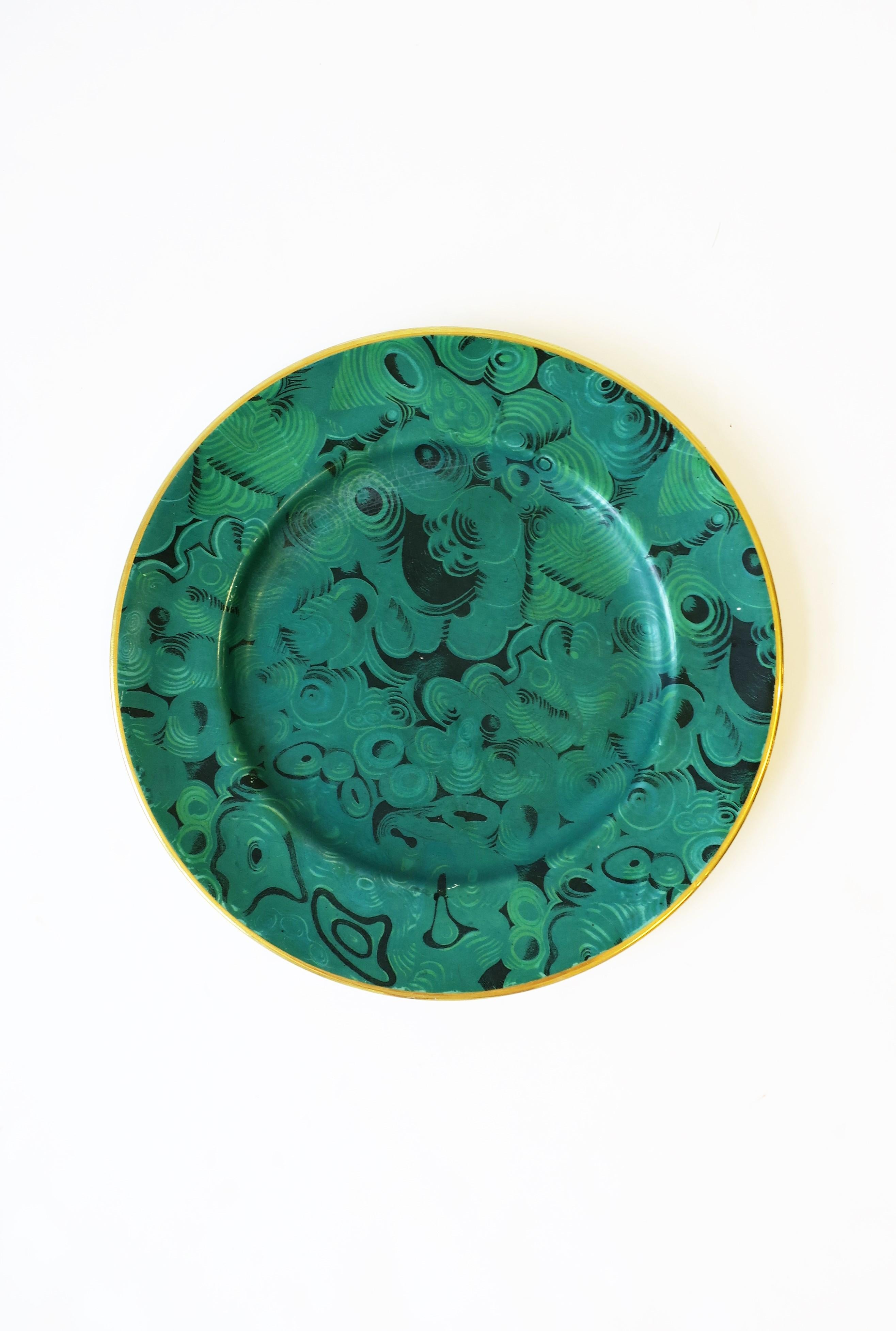 Ceramic Designer English Green Malachite Dinner Plates, Set of 12