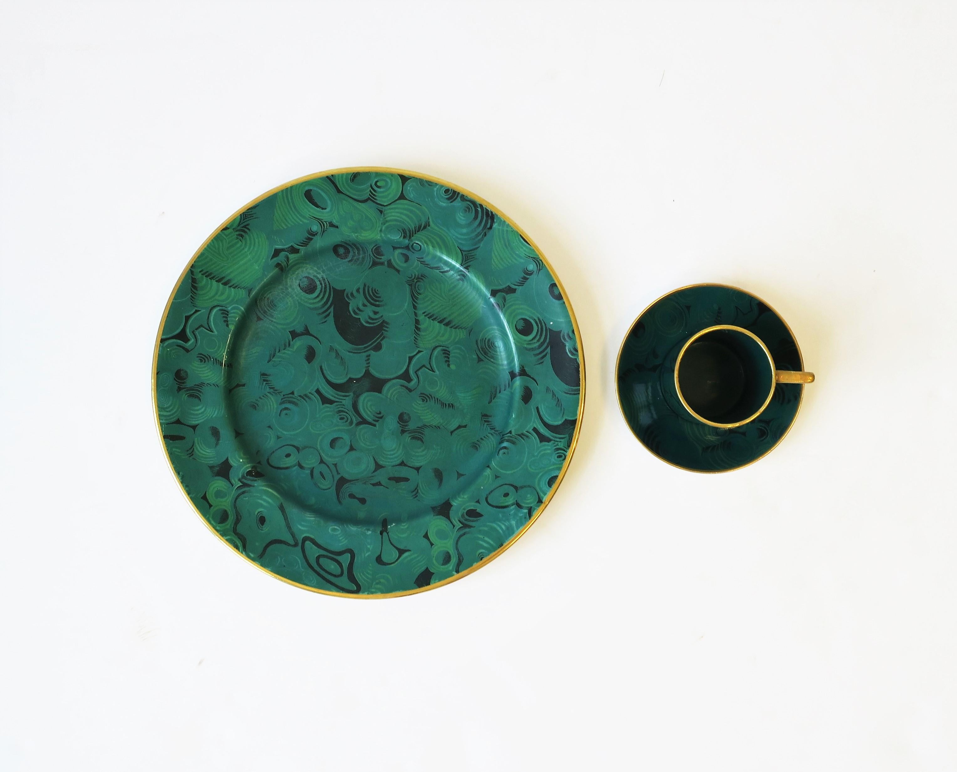 Designer English Green Malachite Dinner Plates, Set of 12 1