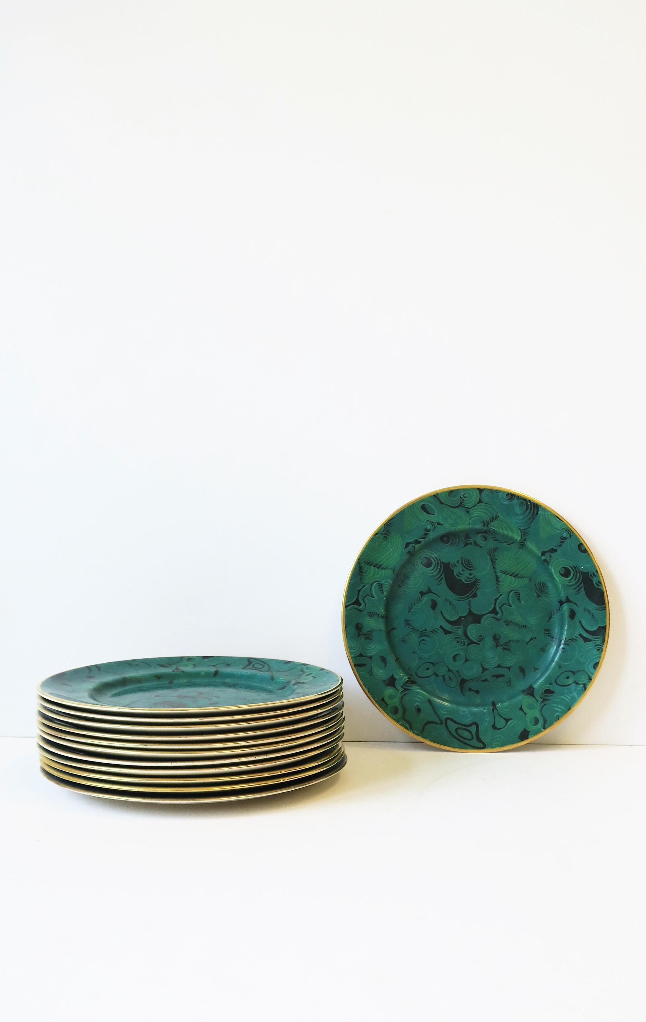 Designer English Green Malachite Dinner Plates, Set of 12 4