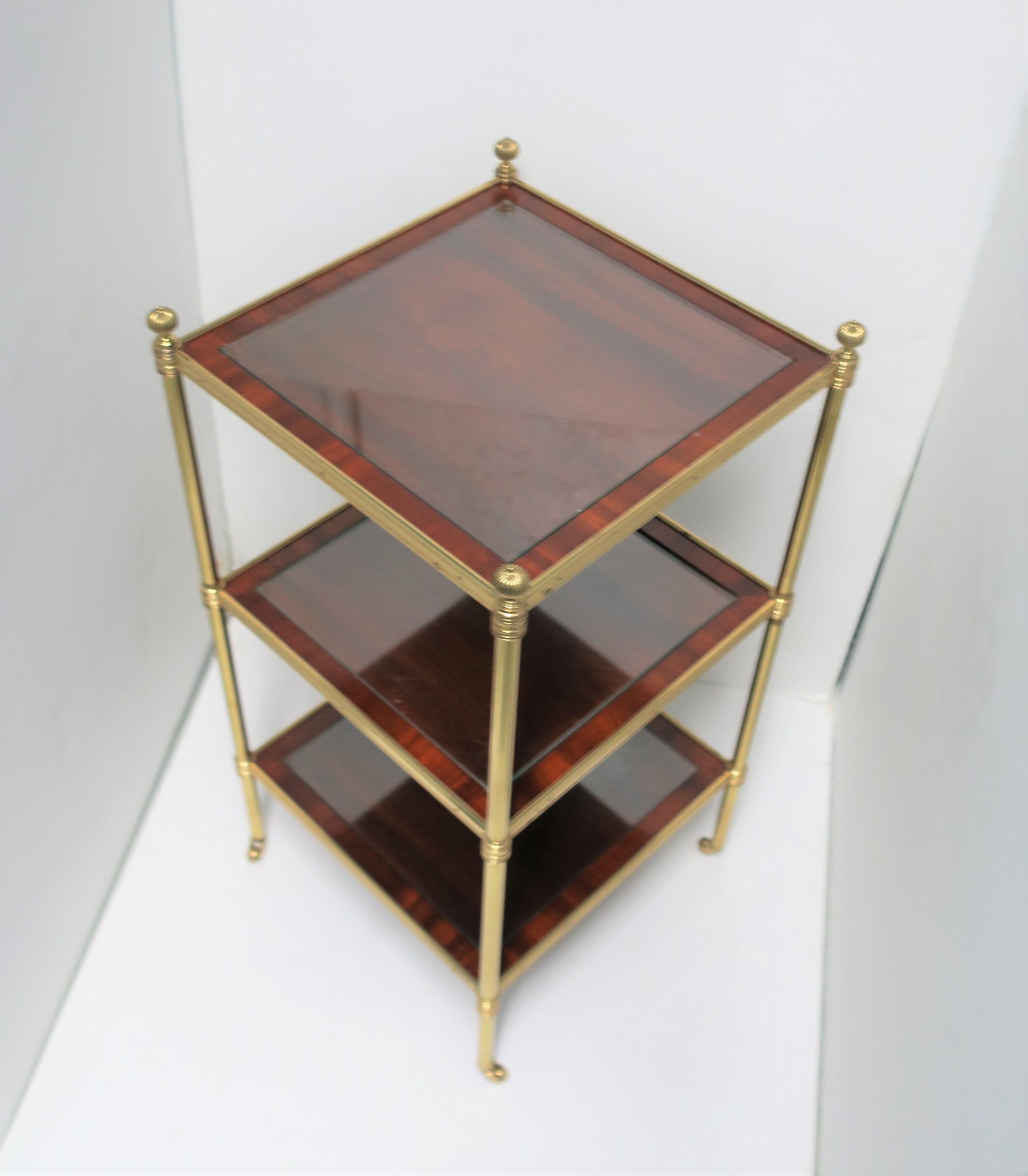 Designer English Regency Brass Glass Mahogany Table Shelves by William Tillman 7