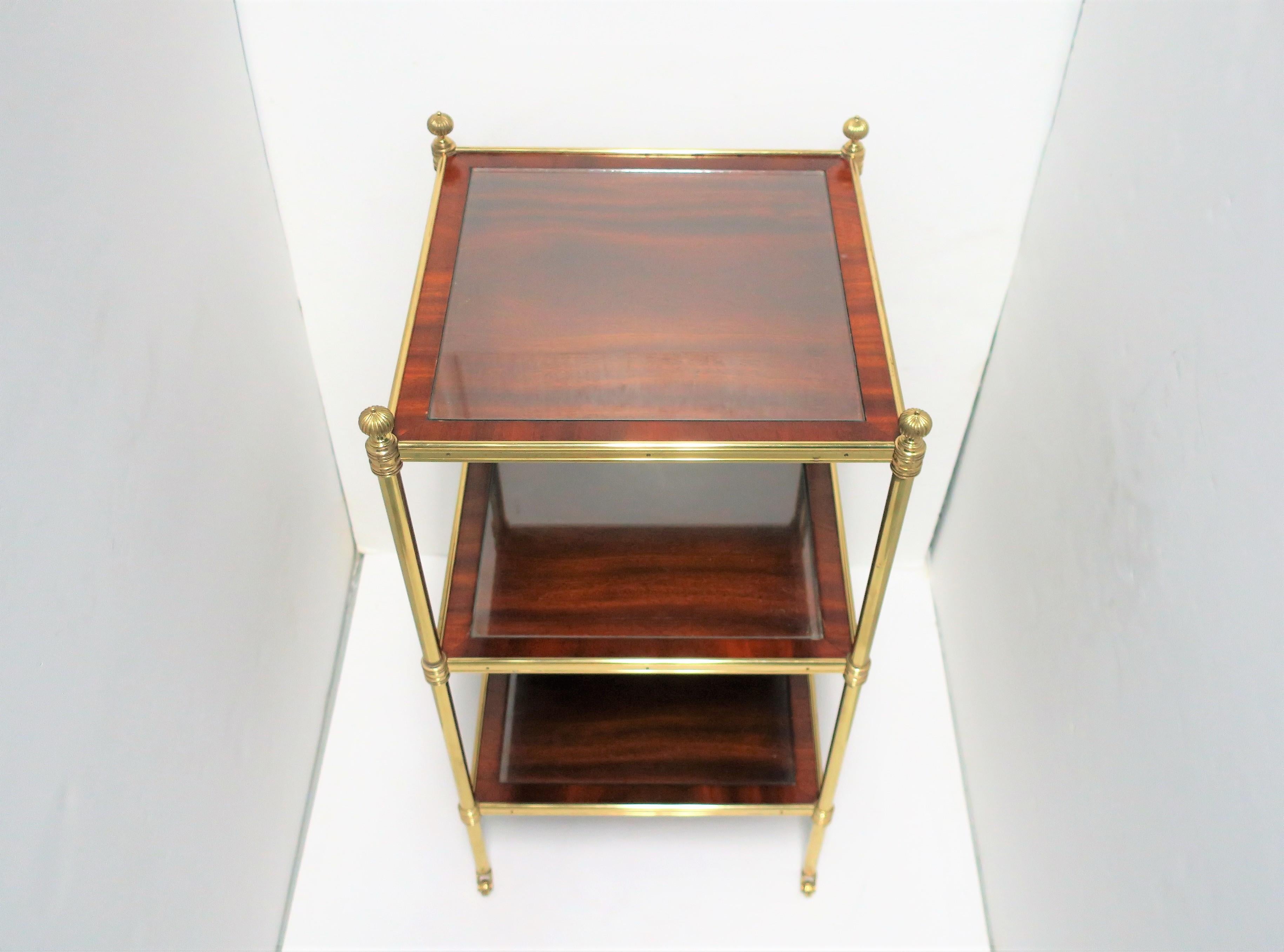 Designer English Regency Brass Glass Mahogany Table Shelves by William Tillman 8