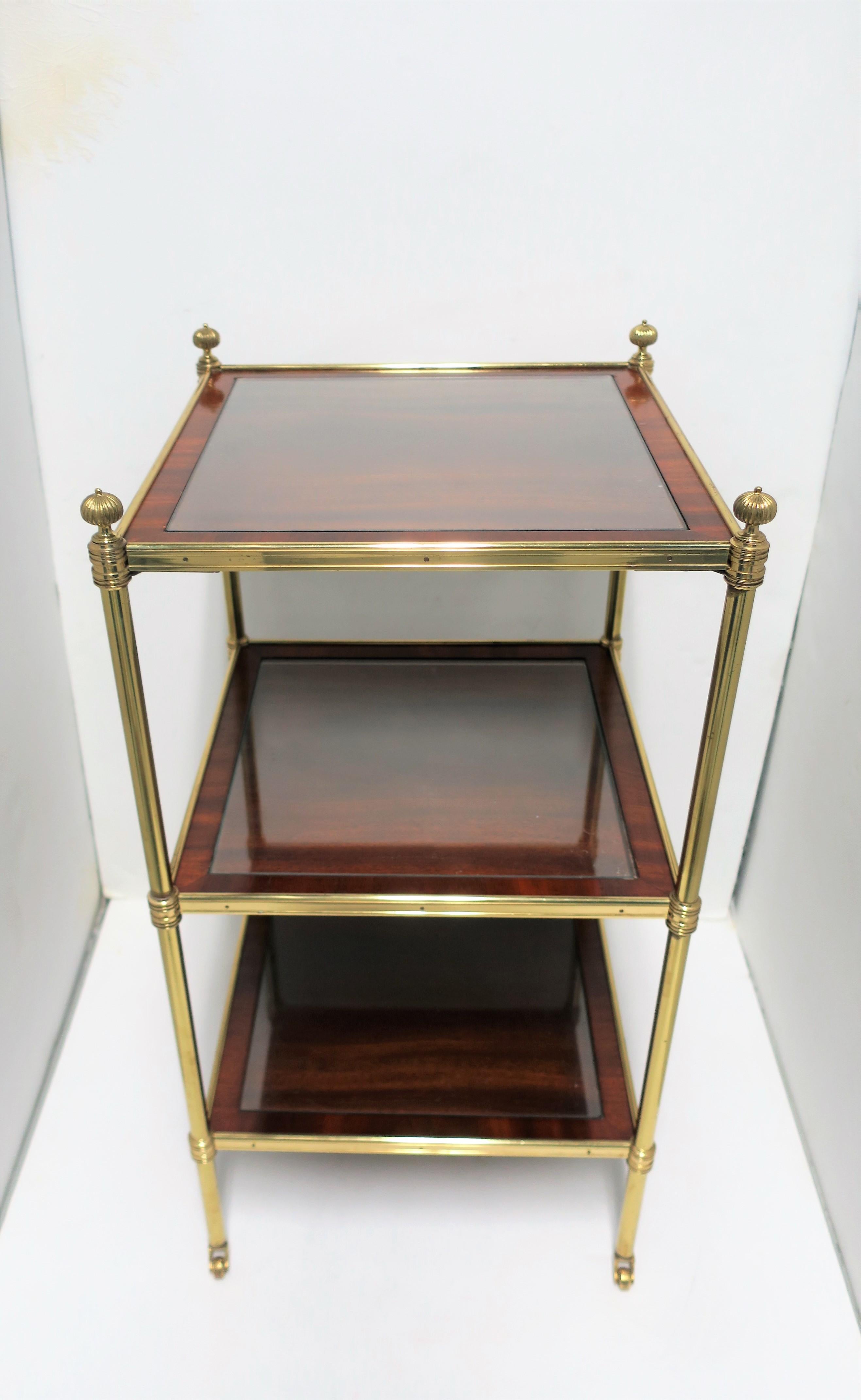 Designer English Regency Brass Glass Mahogany Table Shelves by William Tillman 9