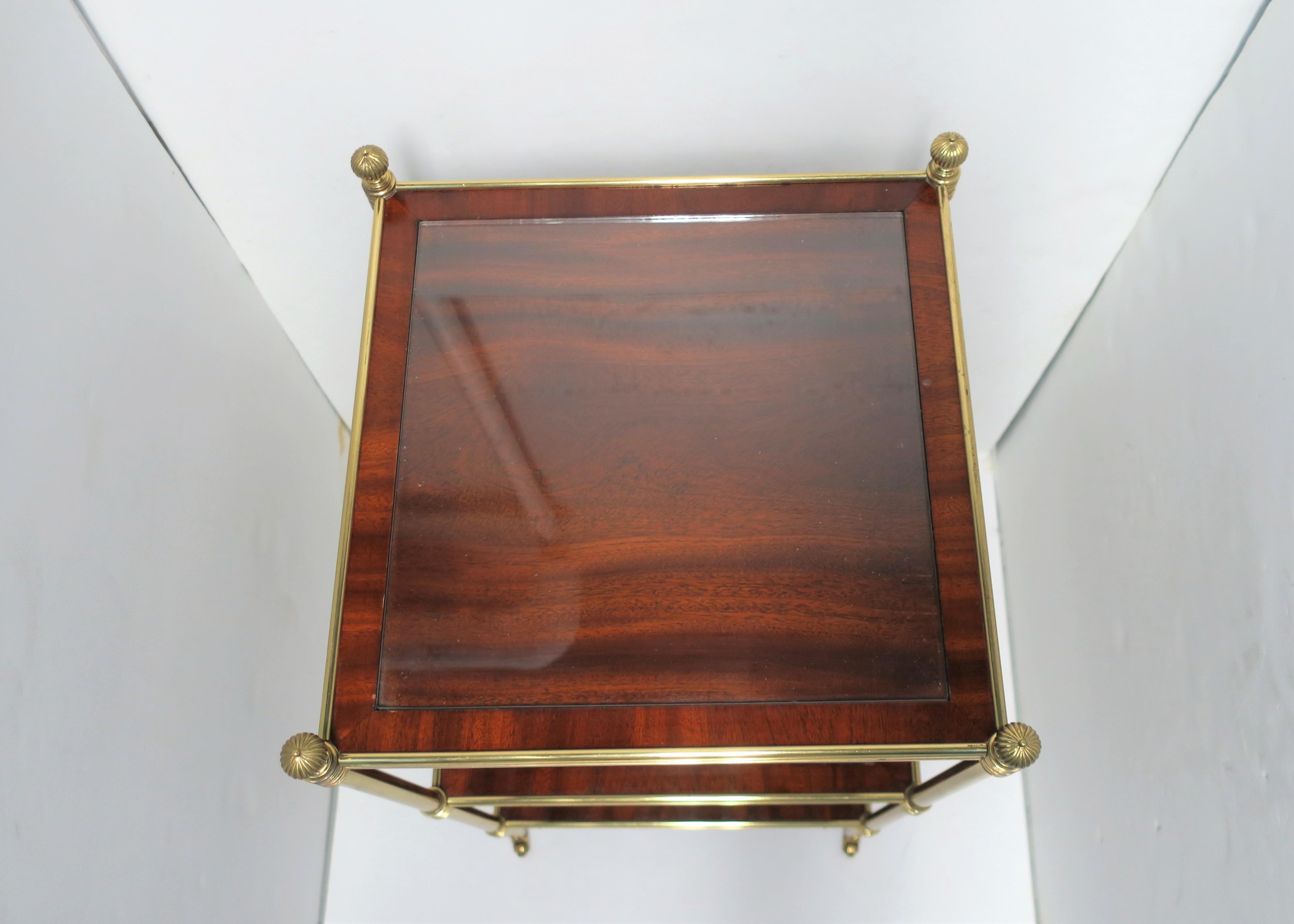 Designer English Regency Brass Glass Mahogany Table Shelves by William Tillman 10