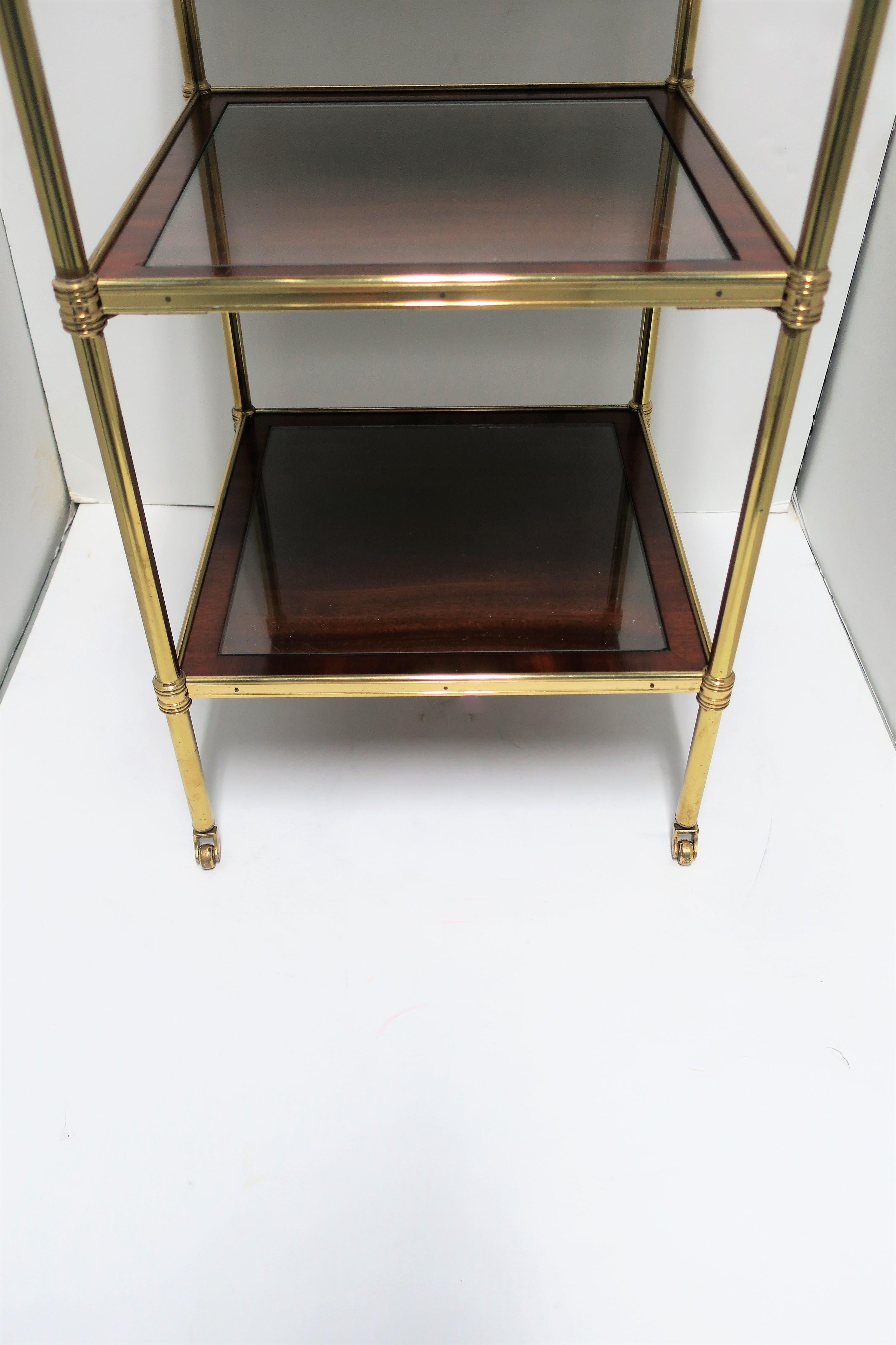 Designer English Regency Brass Glass Mahogany Table Shelves by William Tillman 11