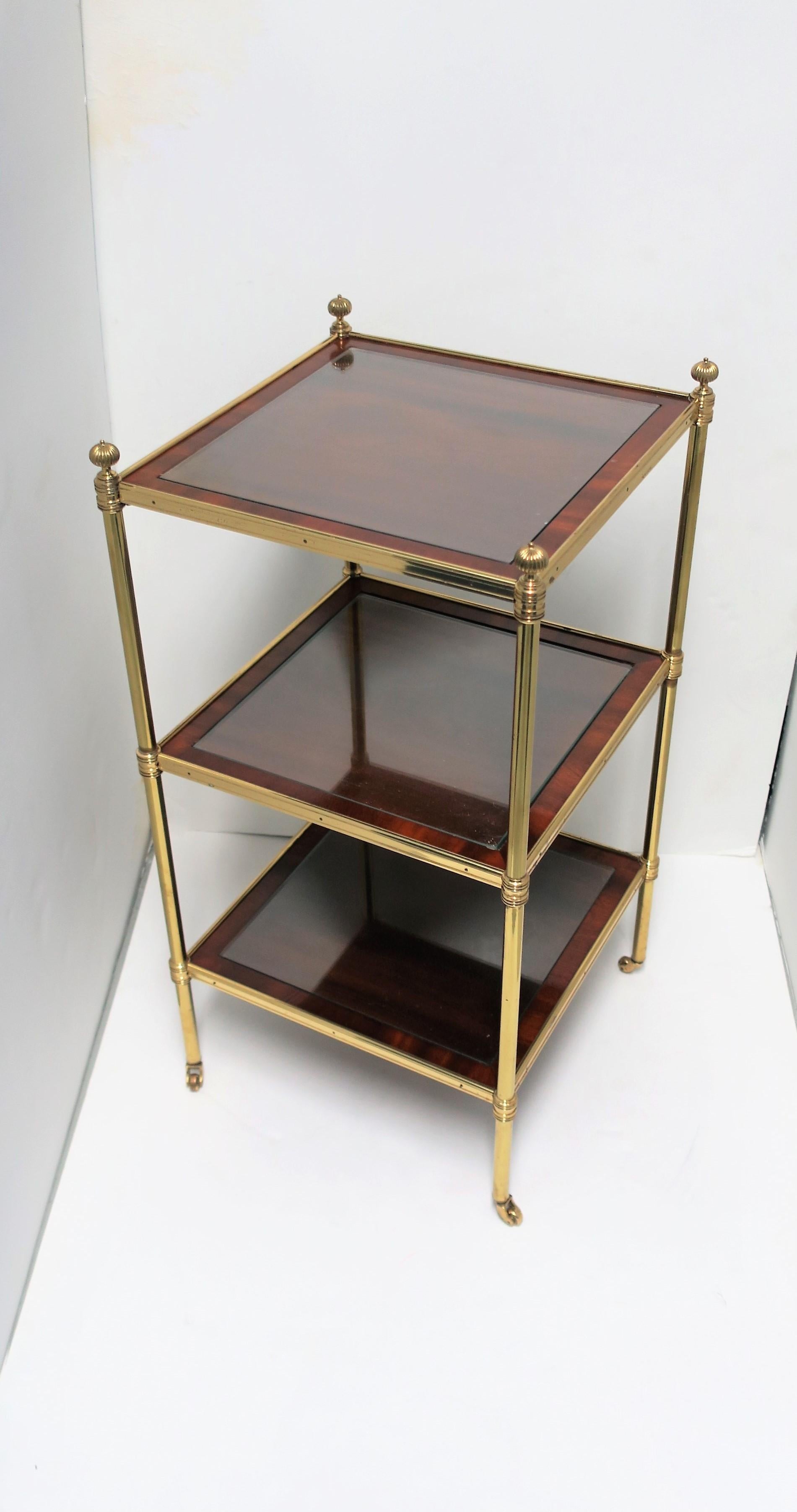 Designer English Regency Brass Glass Mahogany Table Shelves by William Tillman In Good Condition In New York, NY