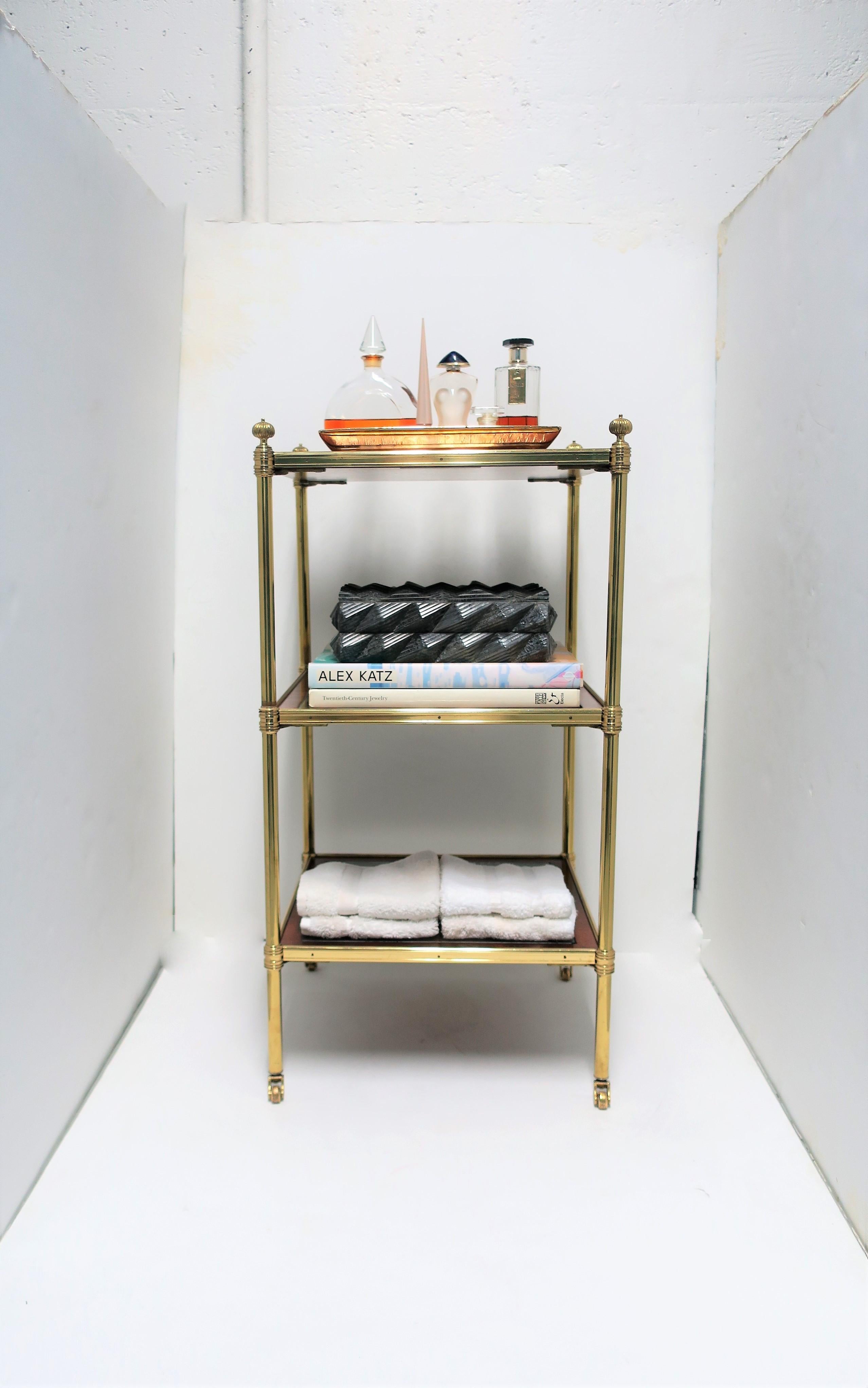 Designer English Regency Brass Glass Mahogany Table Shelves by William Tillman 1