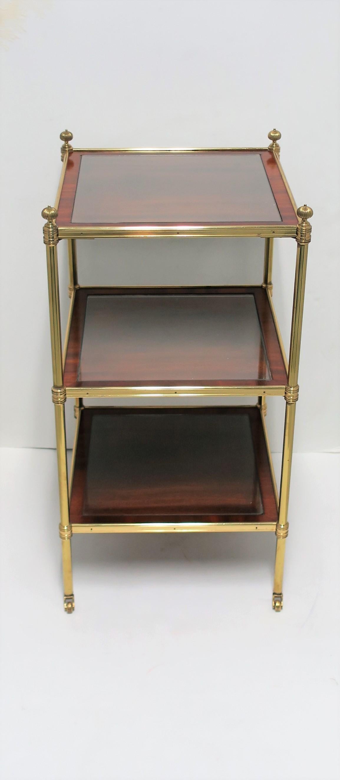 Designer English Regency Brass Glass Mahogany Table Shelves by William Tillman 2